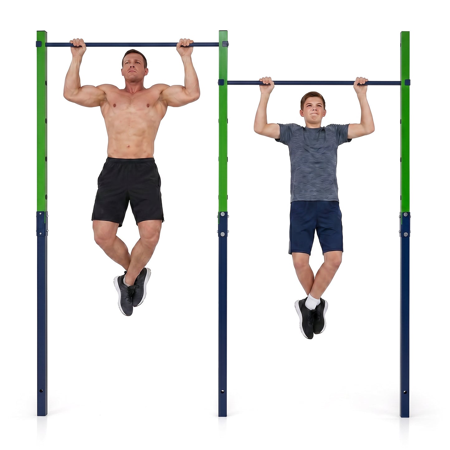 Costway Dubbele Optrekstang in Hoogte Verstelbare Rekstang 80-172 cm Dipstation van Verzinkt Staal tot 220 kg Blauw