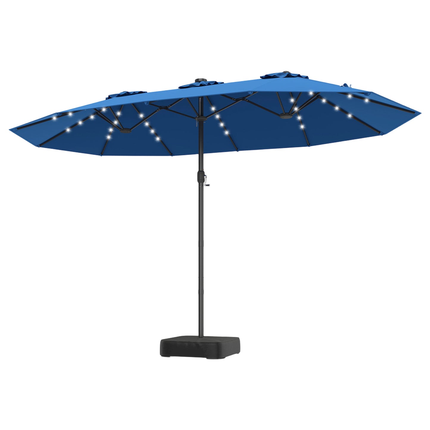 Costway Dubbelschaduwparasol 460 x 285 cm Parasol met LED-verlichting Draaimechanisme & Parasolstandaard Blauw