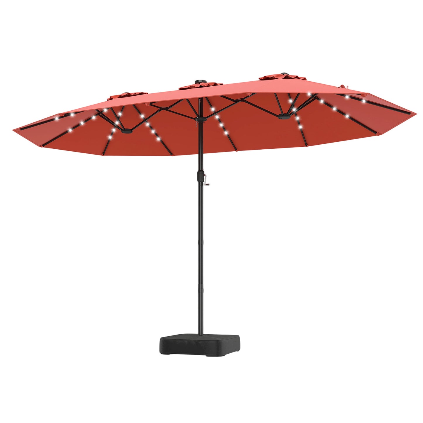 Costway Dubbelschaduwparasol 460 x 285 cm Parasol met LED-verlichting Draaimechanisme & Parasolstandaard Oranje