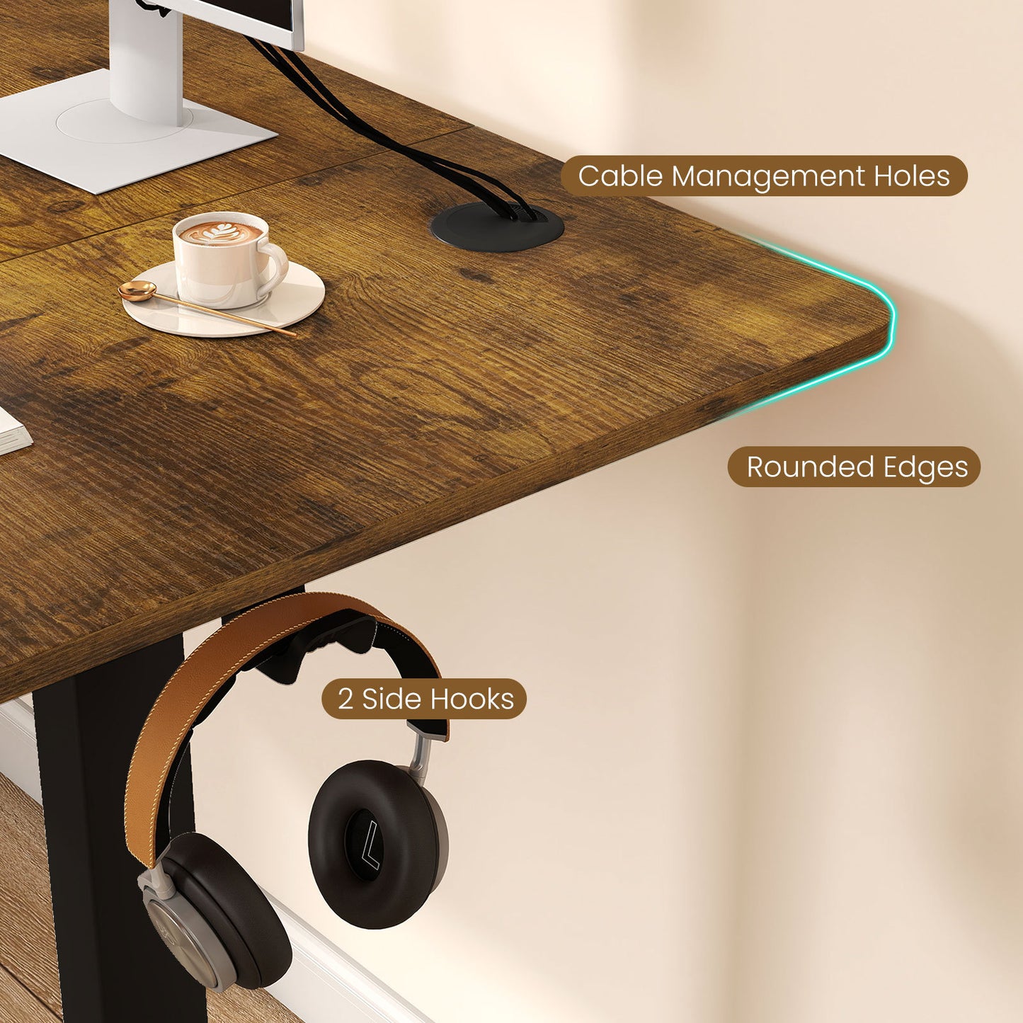 Costway Elektrisch in Hoogte Verstelbaar Bureau 160 x 60 cm Bruin
