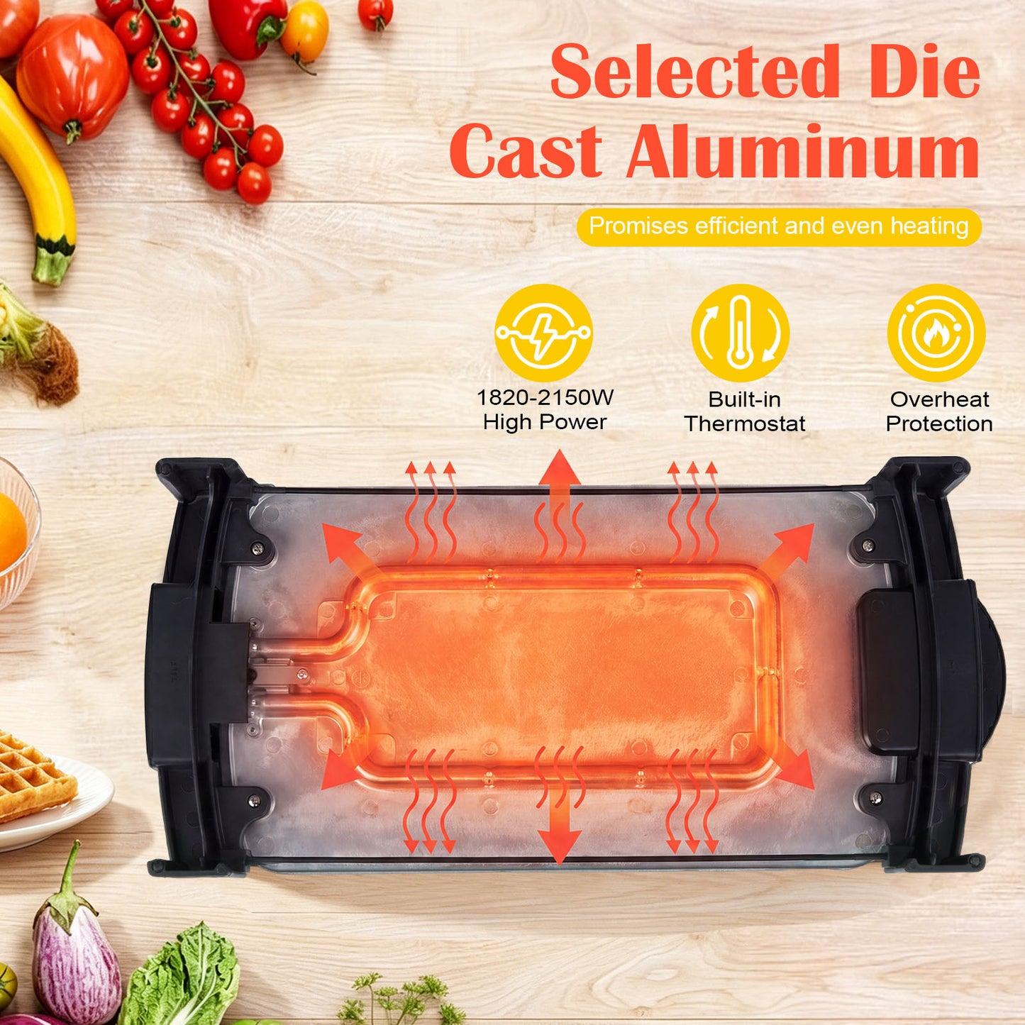 Costway Elektrische Grillplaat Tafelgrill met Anti Aanbaklaag Geïntegreerde Thermostaat voor Feest BBQ Kamperen 1400-1600W Zwart 50,5 × 20 × 8 cm