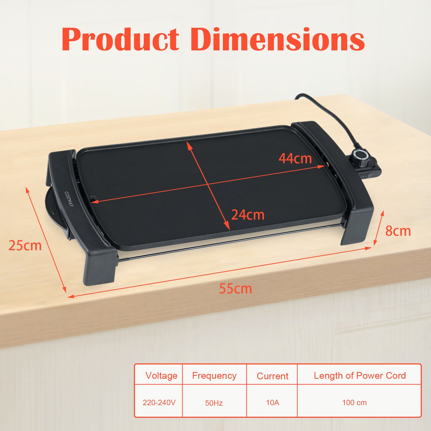 Costway Elektrische Grillplaat Tafelgrill met Antiaanbaklaag Geïntegreerde Thermostaat Teppanyaki Grill 54,5 × 25 × 8,2 cm
