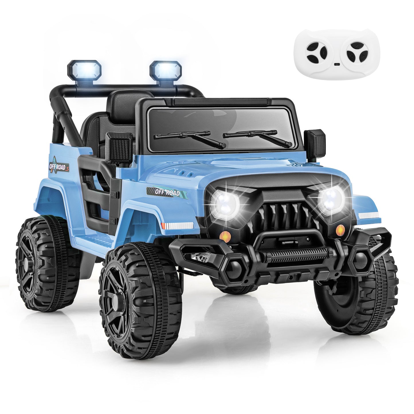 Costway Elektrische Kinderauto met Afstandsbediening Peuterjeep met 3 Snelheden Claxon en LED-lampjes Blauw