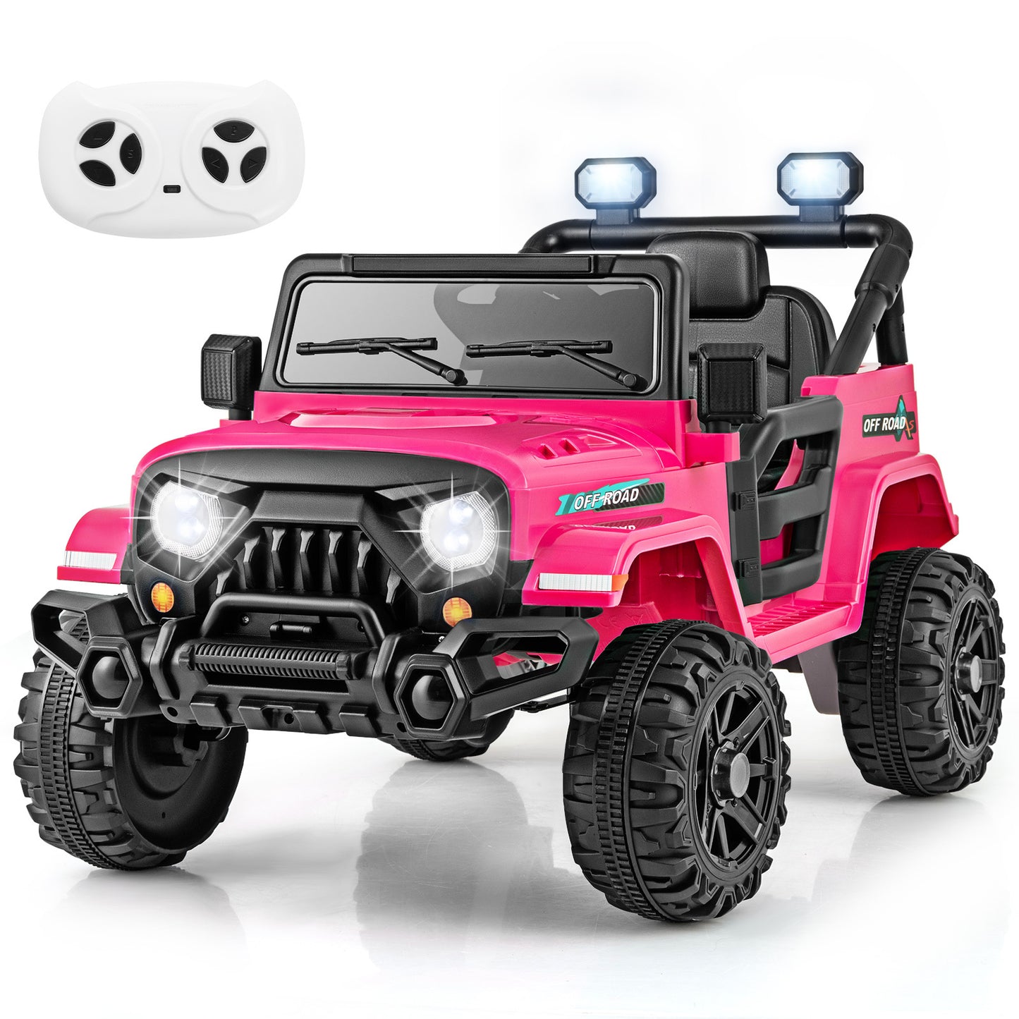 Costway Elektrische Kinderauto met Afstandsbediening Peuterjeep met 3 Snelheden Claxon en LED-lampjes Roze