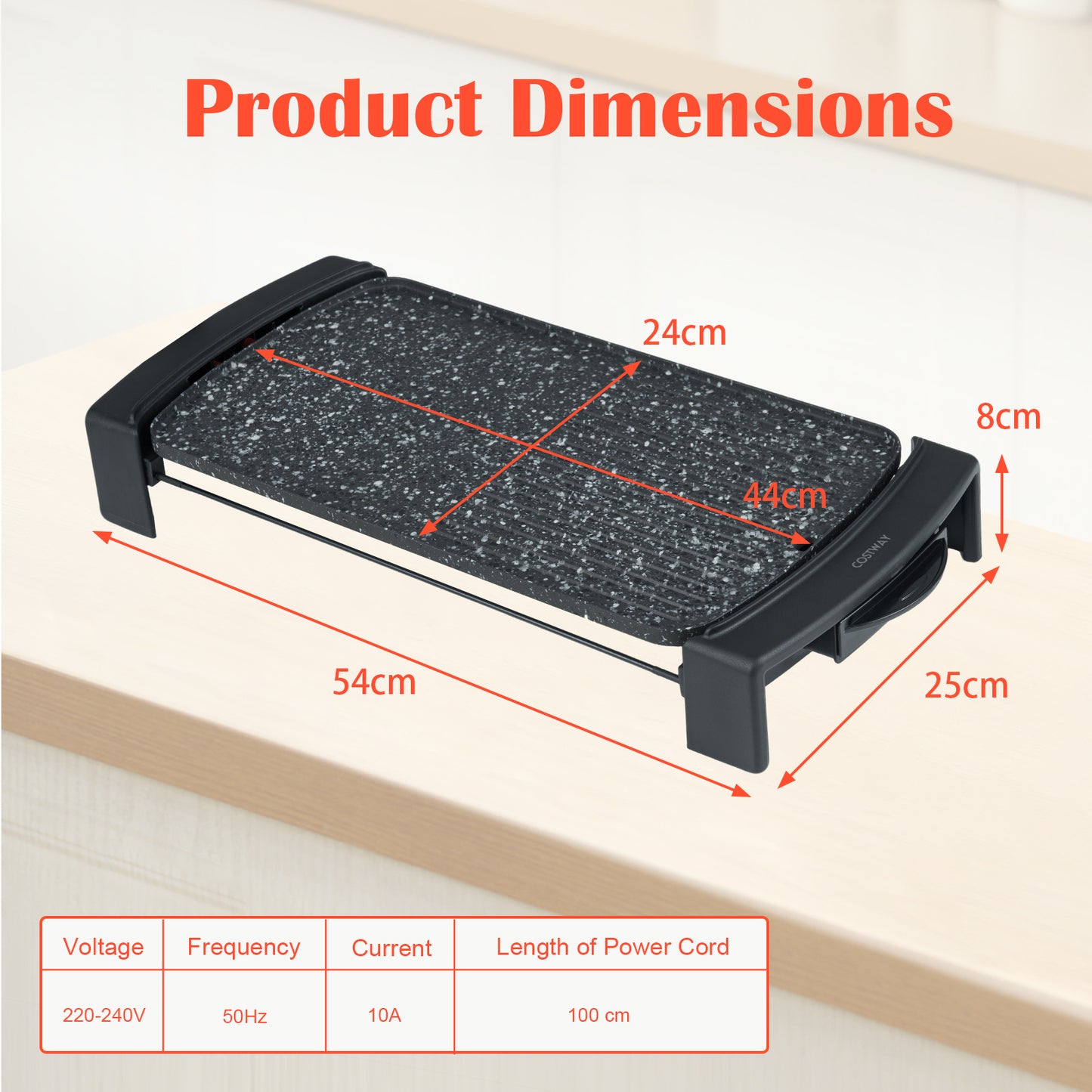 Costway Elektrogrill 2150 W Tafelgrill Elektrisch met Dubbele Zone 54,5 × 25 × 8,2 cm