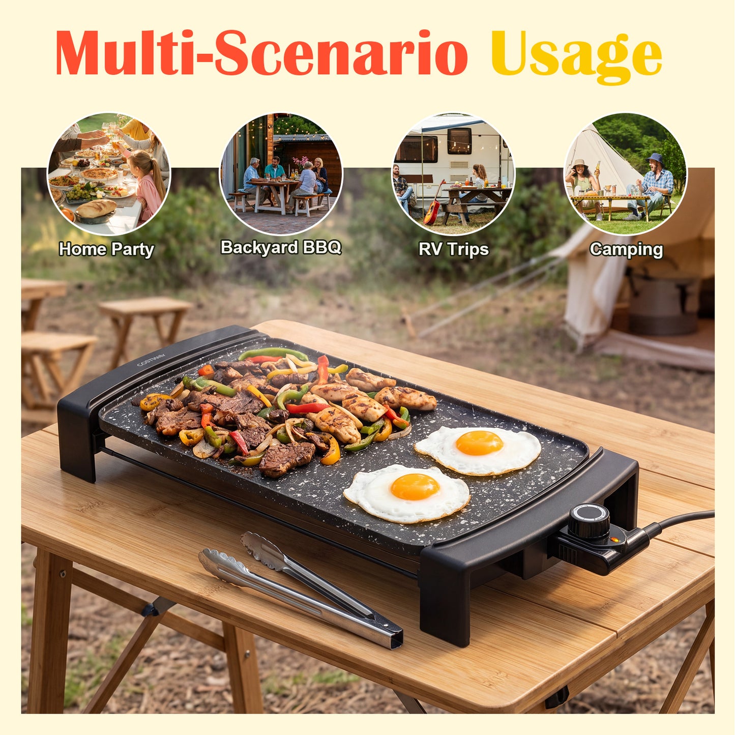 Costway Elektrogrill 2150 W Tafelgrill Elektrisch met Dubbele Zone 54,5 × 25 × 8,2 cm