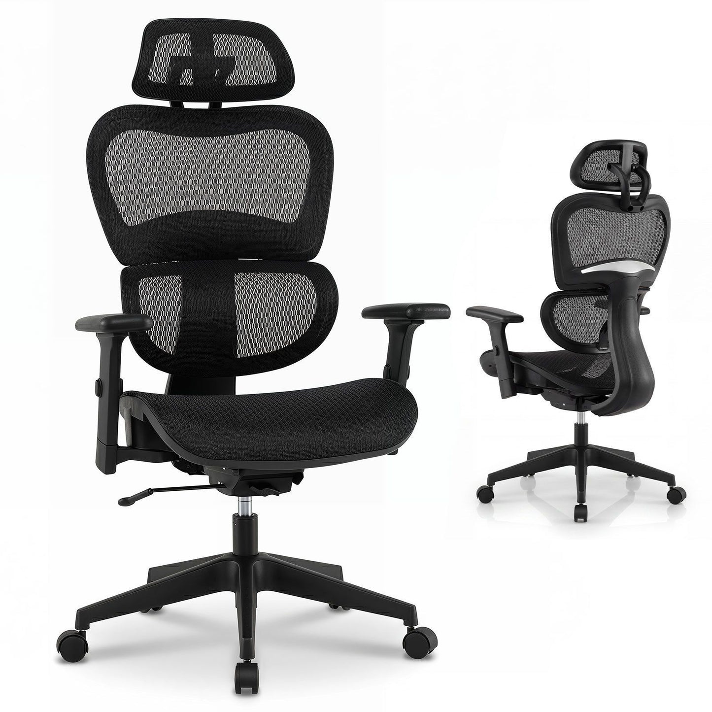 Costway Ergonomische Bureaustoel met Mesh Bureaustoel met Verstelbare Armleuningen en Hoofdsteun Gaming Stoel Zwart