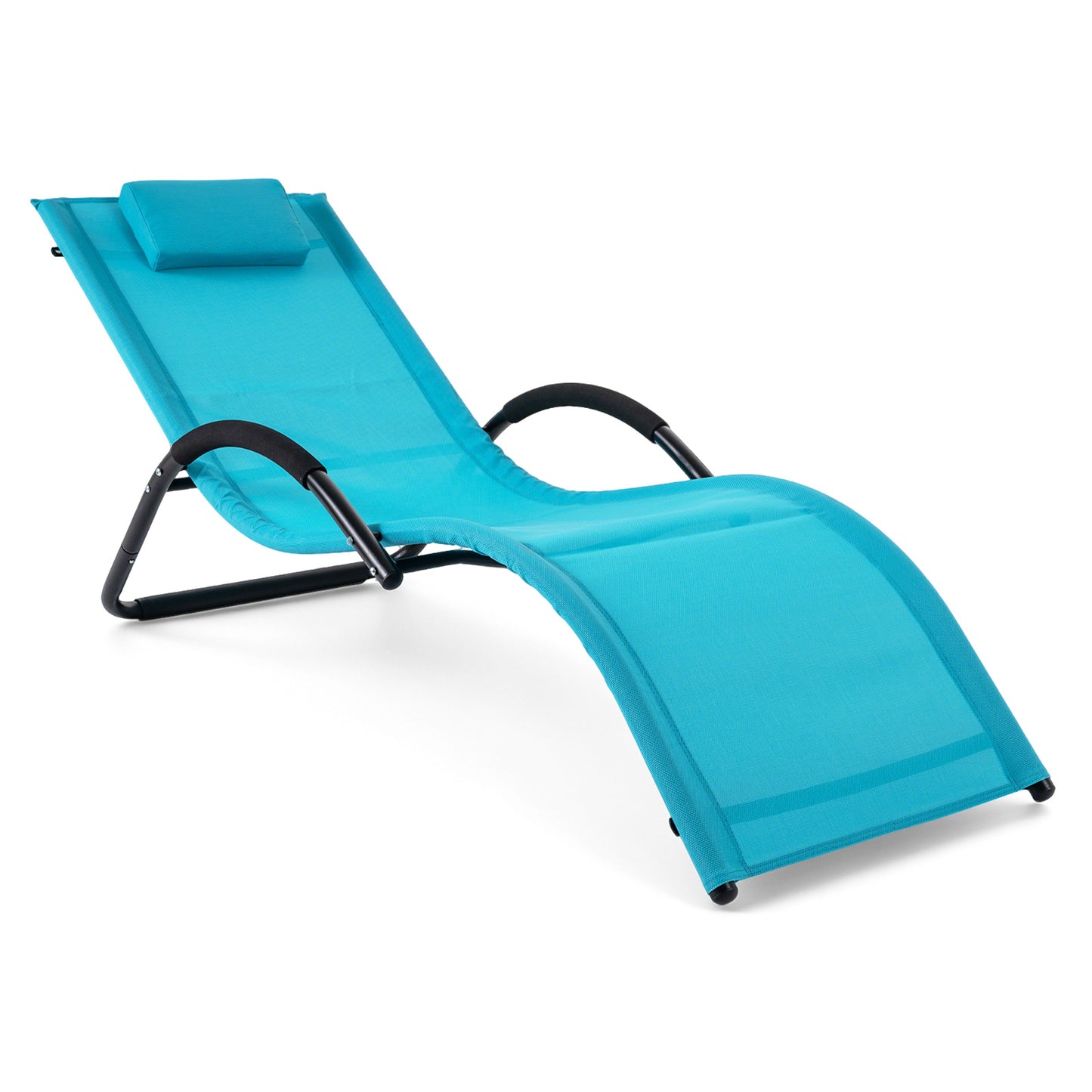 Costway Ergonomische Ligstoel voor in de Tuin met Afneembare Hoofdkussen Ligstoel van Ademende Stof Blauw