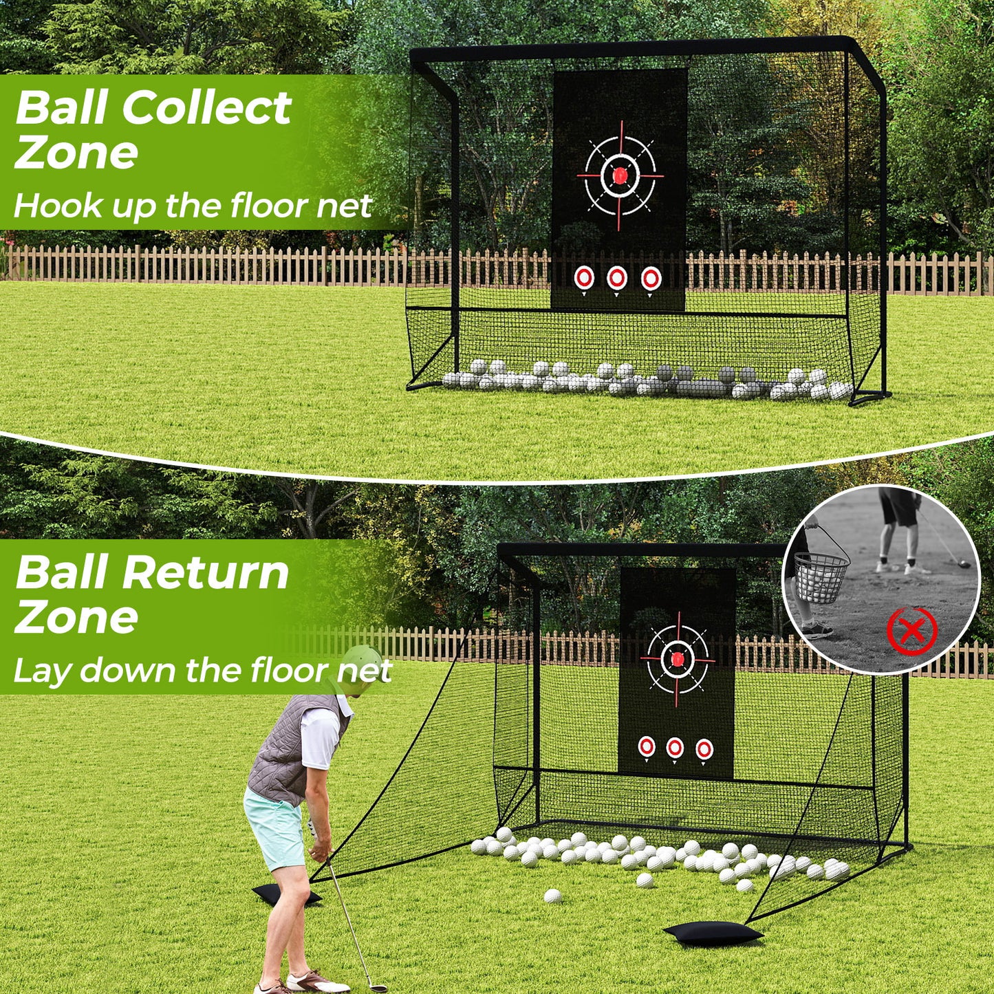 Costway Golfnet Golfoefeningsnet met Doel, Opklapbare Zijpanelen en Bodemnet 305 x 225 cm