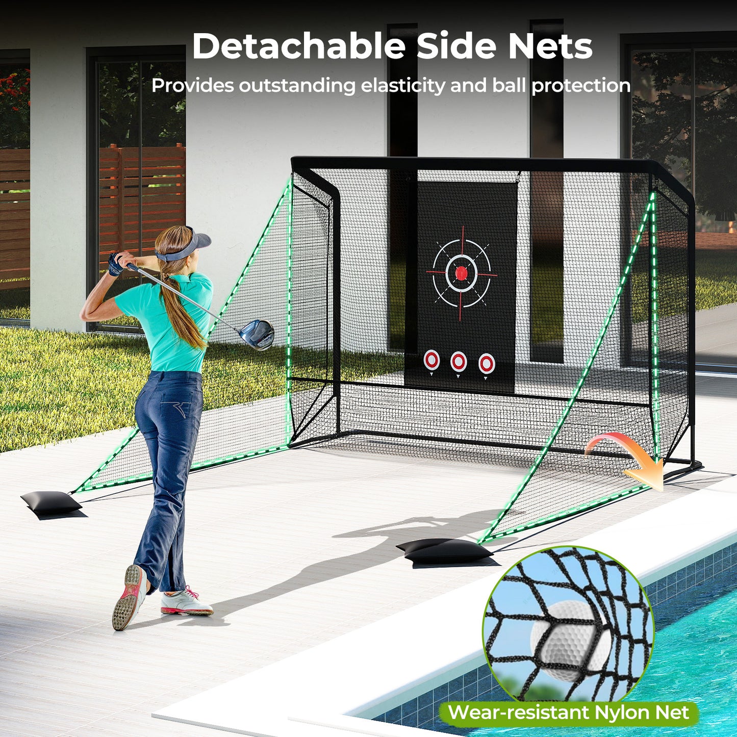 Costway Golfnet Golfoefeningsnet met Doel, Opklapbare Zijpanelen en Bodemnet 305 x 225 cm