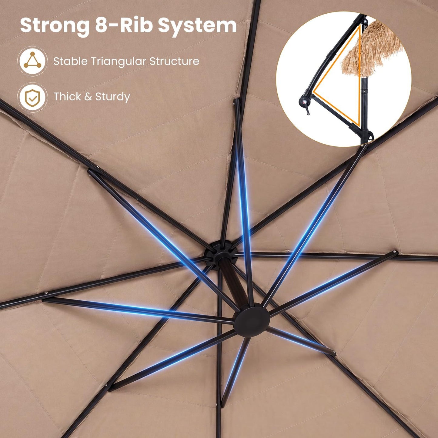 Costway Hawaii-parasol Ø 291 cm met PE-strooien Dak Kruisvoet Metalen Frame en Slinger