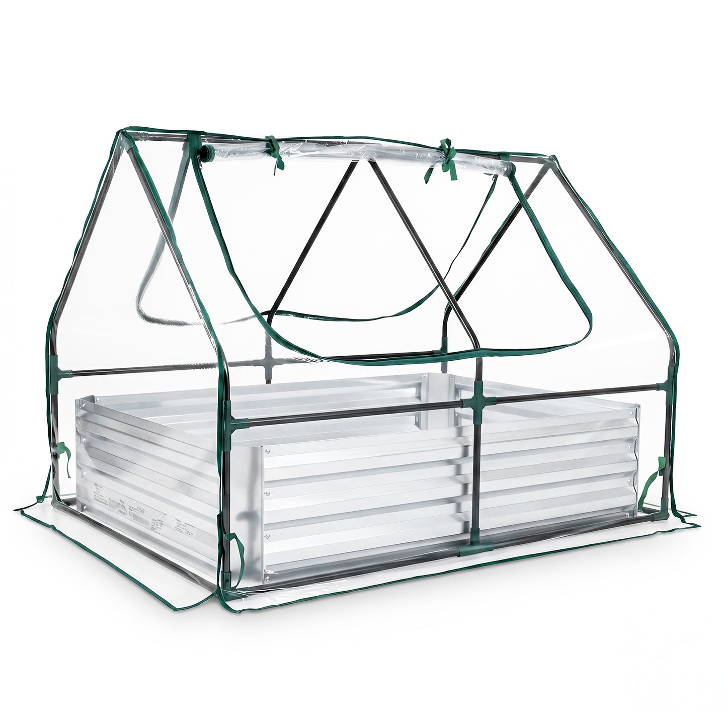 Costway Hoge Bed met Kas Plantenbak van Verzinkt Metaal met 2 Oprolbare Ramen met Rits 127x97x93cm