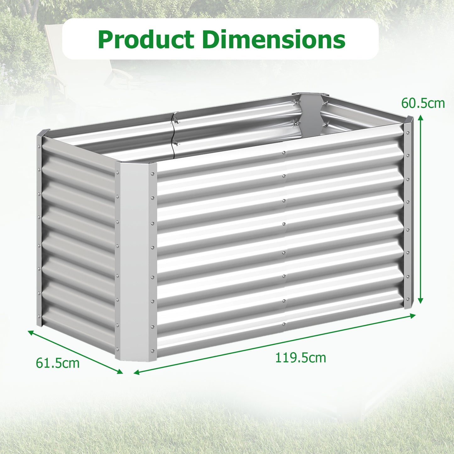 Costway Hoge Bed Metalen Rechthoekige Plantenbak van Gegalvaniseerd Plaatstaal met Open Bodem Plantenbak 119,5 x 61,5 x 60,5 cm
