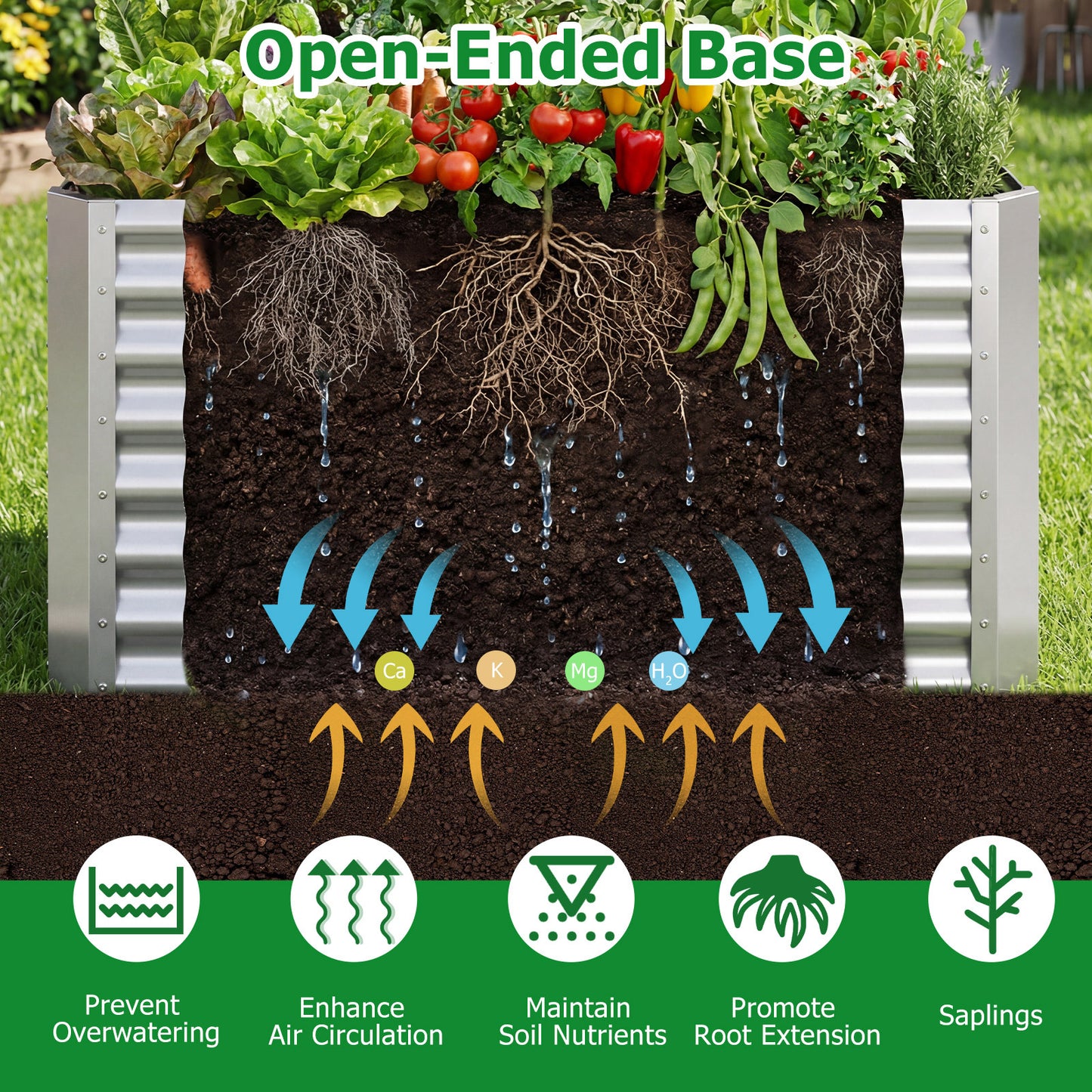 Costway Hoge Bed Metalen Rechthoekige Plantenbak van Gegalvaniseerd Plaatstaal met Open Bodem Plantenbak 119,5 x 61,5 x 60,5 cm