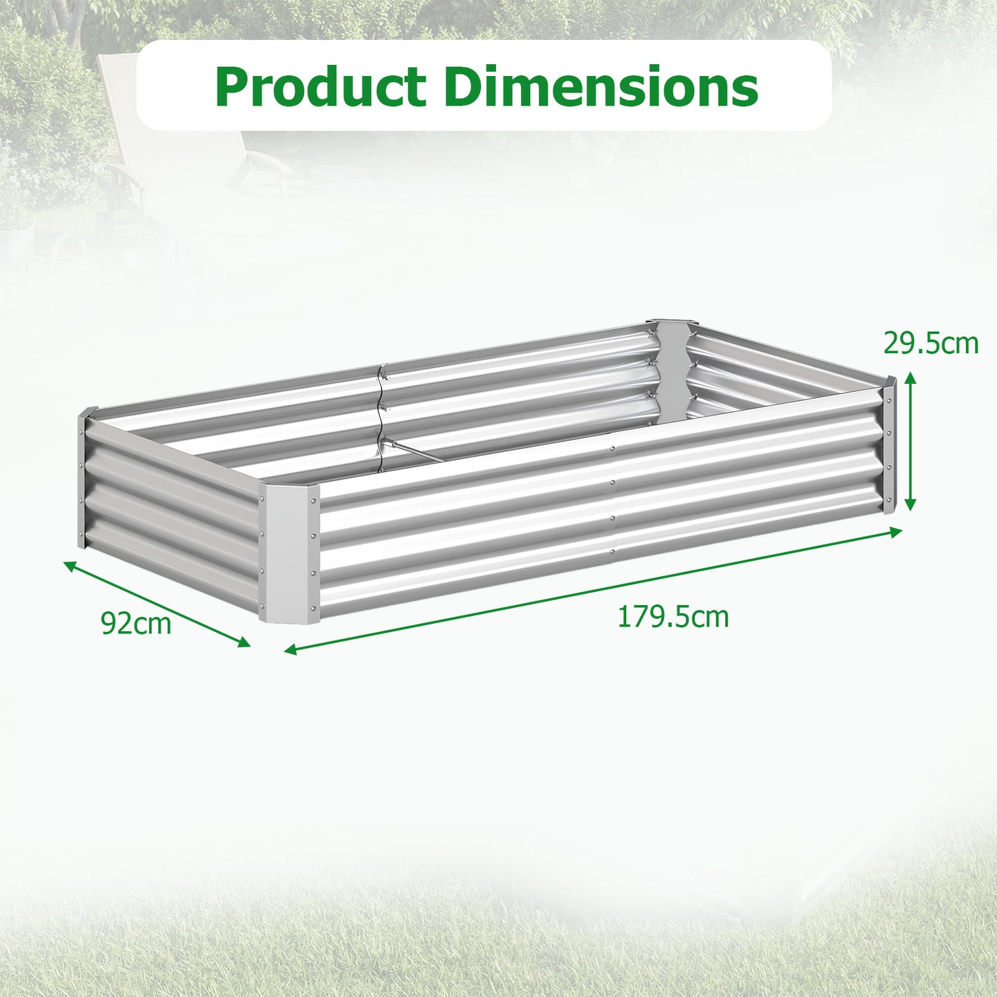 Costway Hoge Bed Metalen Rechthoekige Plantenbak van Gegalvaniseerd Plaatstaal met Open Bodem Plantenbak 179,5 x 92 x 29,5 cm