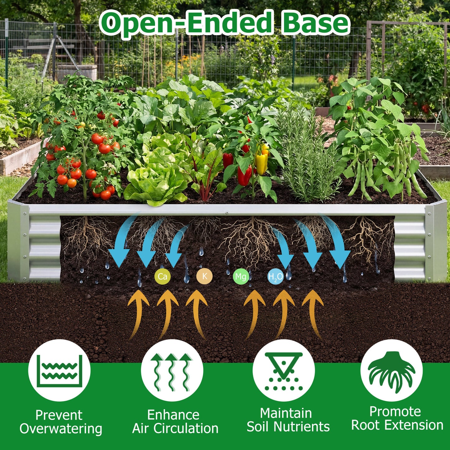Costway Hoge Bed Metalen Rechthoekige Plantenbak van Gegalvaniseerd Plaatstaal met Open Bodem Plantenbak 179,5 x 92 x 29,5 cm
