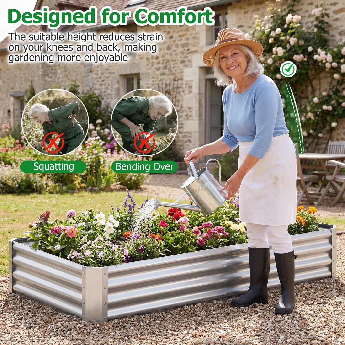 Costway Hoge Bed Metalen Rechthoekige Plantenbak van Gegalvaniseerd Plaatstaal met Open Bodem Plantenbak 179,5 x 92 x 29,5 cm