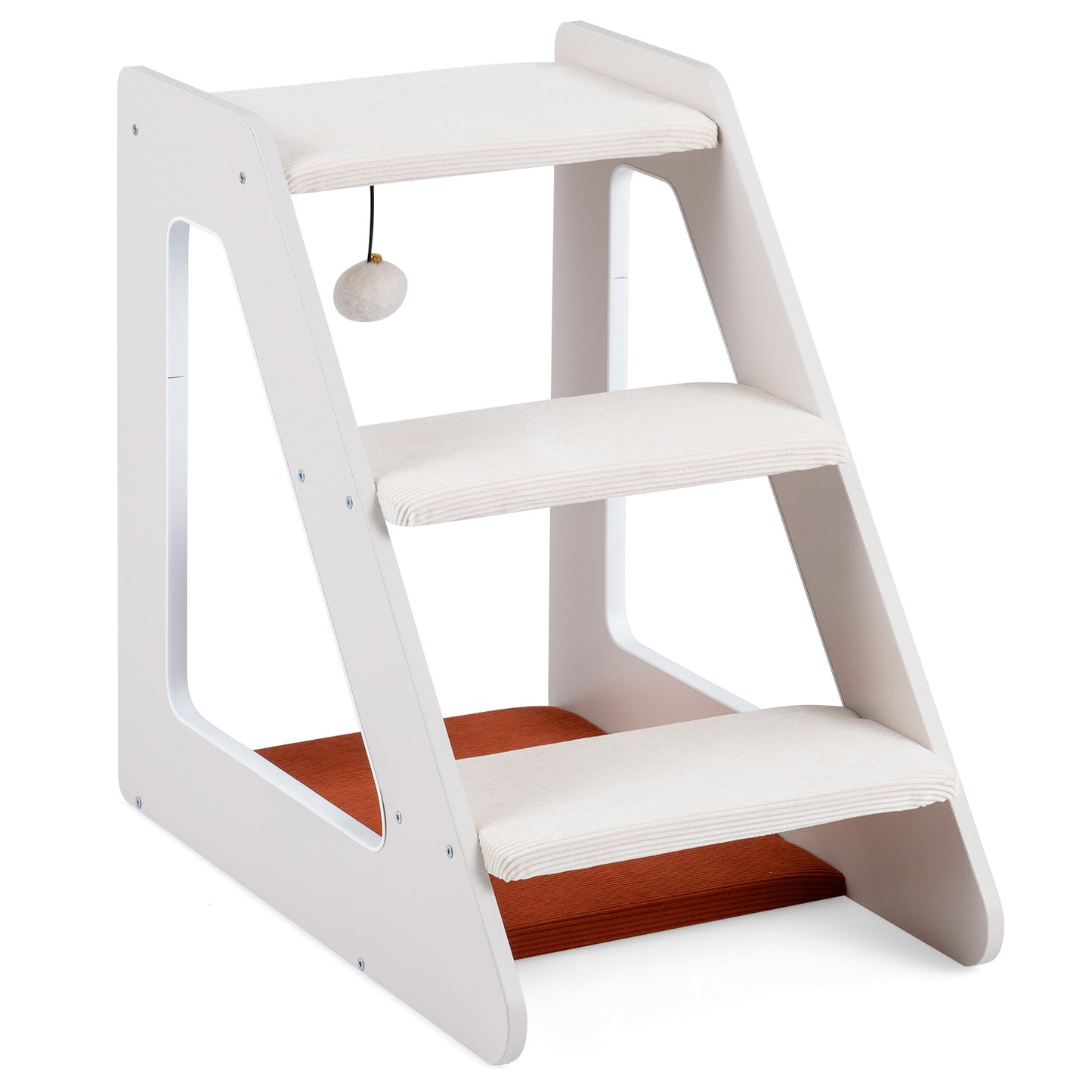Costway Hondentrap 3 Treden Kattentrap met Comfortabel Kattenbed Wit