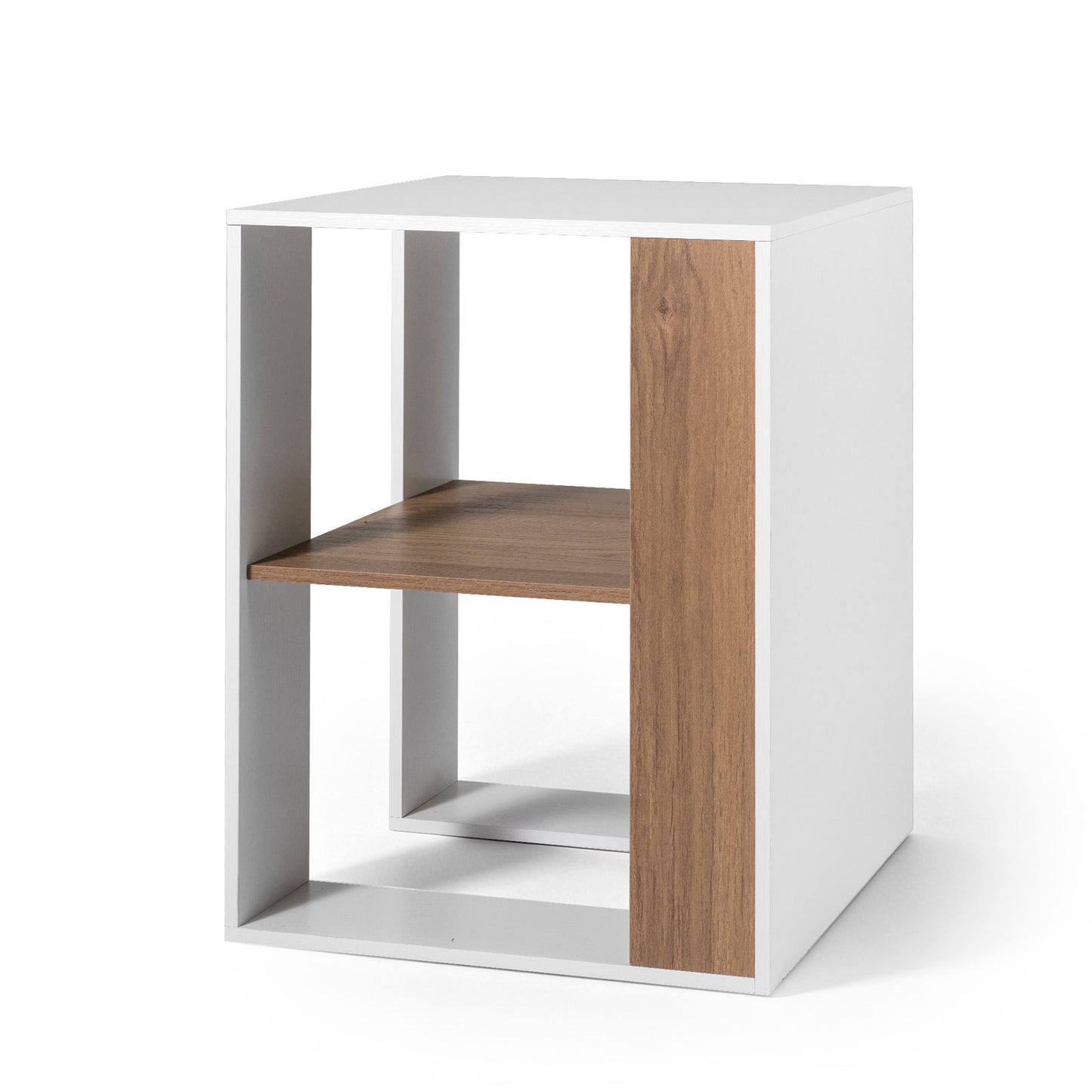 Costway Houten Bijzettafel Vierkante Nachttafel met 2 Niveaus Salontafel met Opbergruimte Moderne Salontafel 45 x 45 x 60 cm Wit