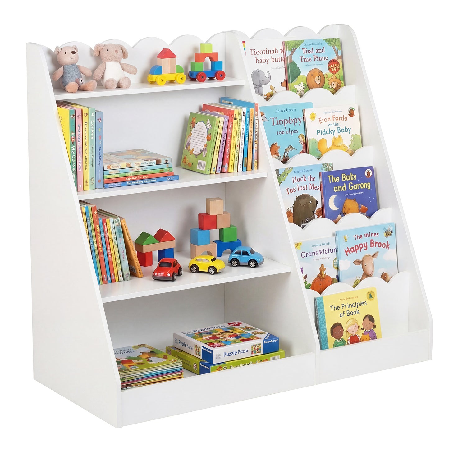 Costway Houten Kinderboekenrek 5 Laags Boekenrek Vrijstaand Kinderrek met Speelgoedrek Houten rek Opbergrek 90×40×80cm