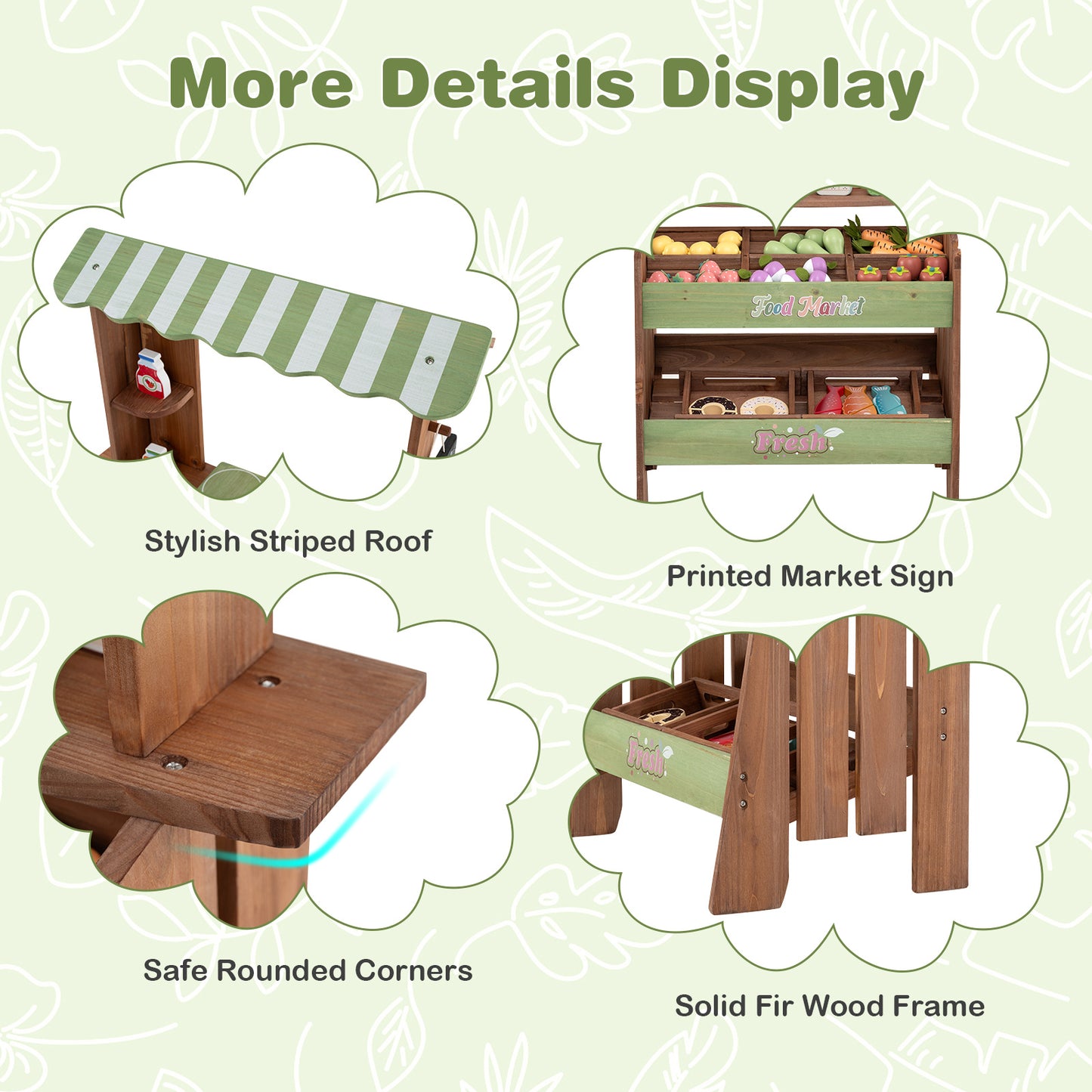 Costway Houten Speelgoed Winkel voor Kinderen met 6 Vakken en 2 Dozen Verkoopstand met Weegschaal Krijtbord en 43 Accessoires