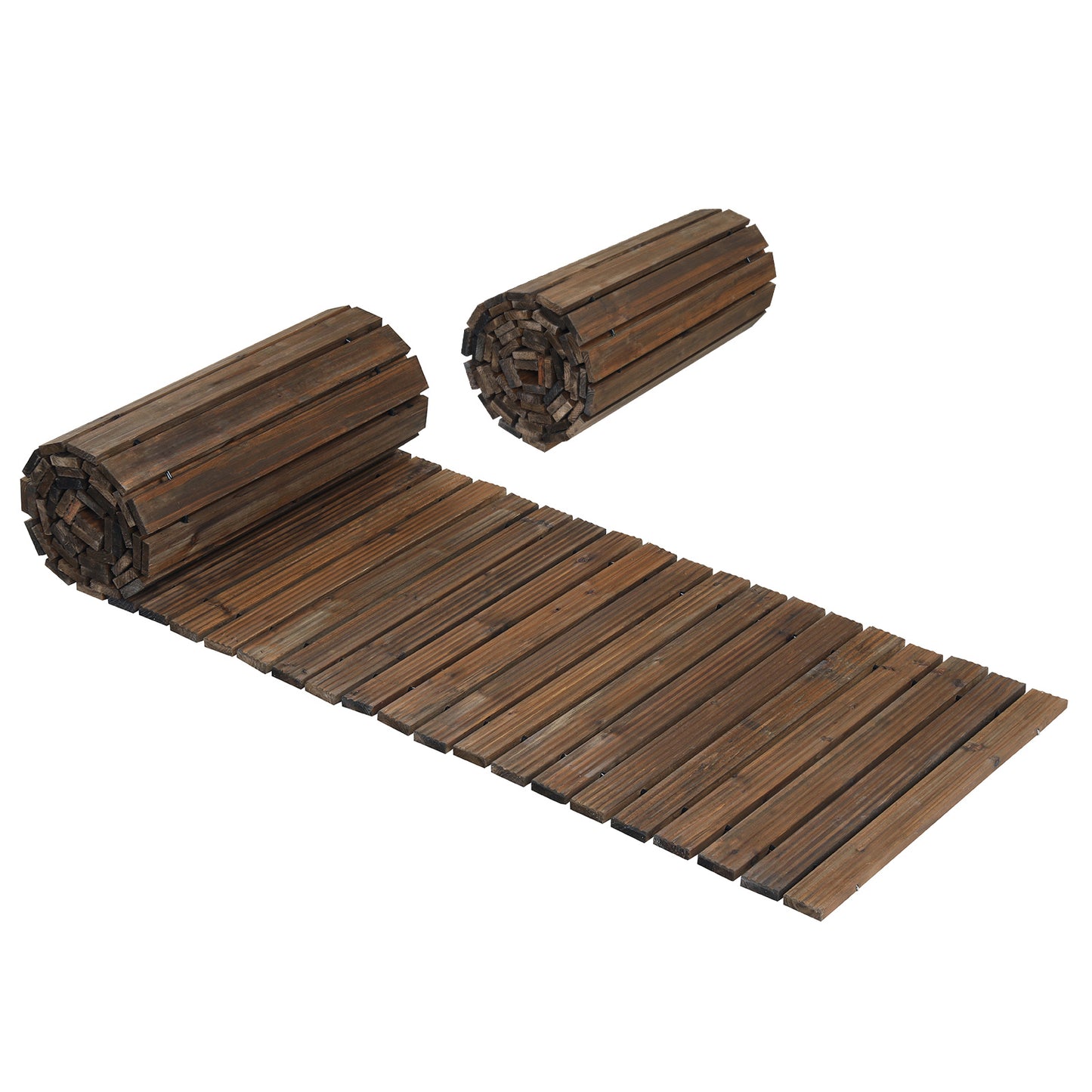Costway Houten Tuinpad Rolpad voor Buiten met Antislipoppervlak Uitrolbaar Houten Pad Bruin