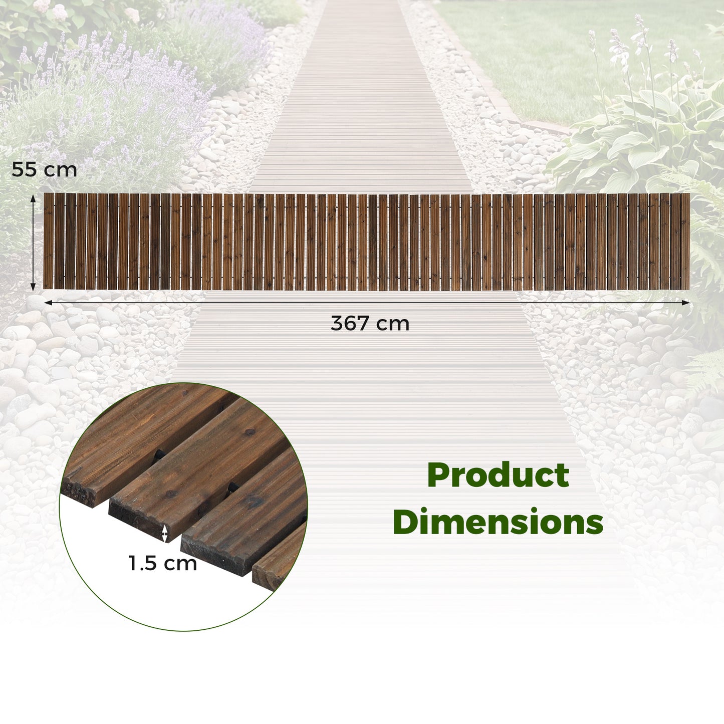Costway Houten Tuinpad Rolpad voor Buiten met Antislipoppervlak Uitrolbaar Houten Pad Bruin