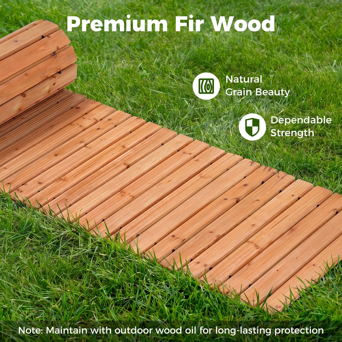 Costway Houten Tuinpad Rolpad voor Buiten met Antislipoppervlak Uitrolbaar Houten Pad Naturel