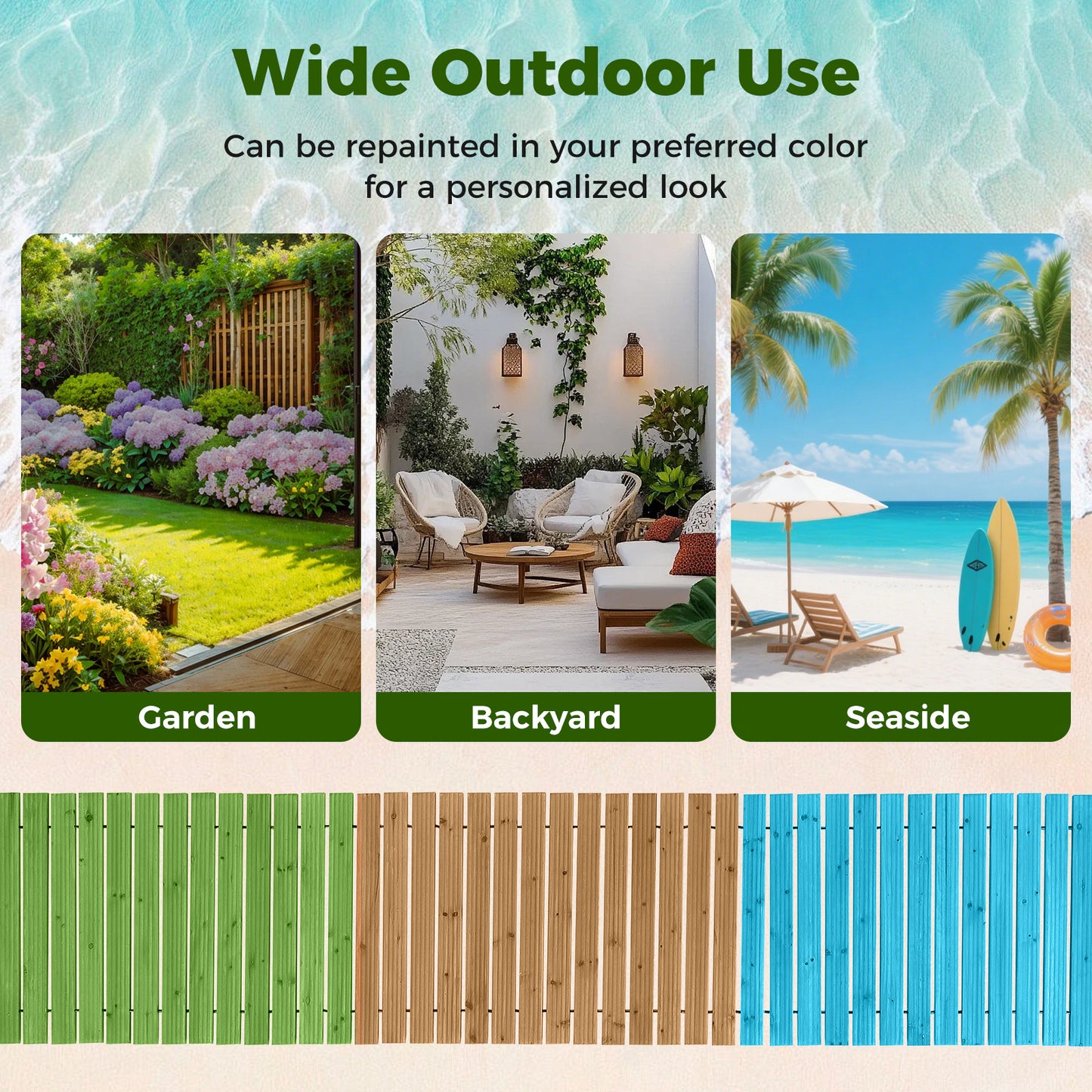 Costway Houten Tuinpad Rolpad voor Buiten met Antislipoppervlak Uitrolbaar Houten Pad Naturel