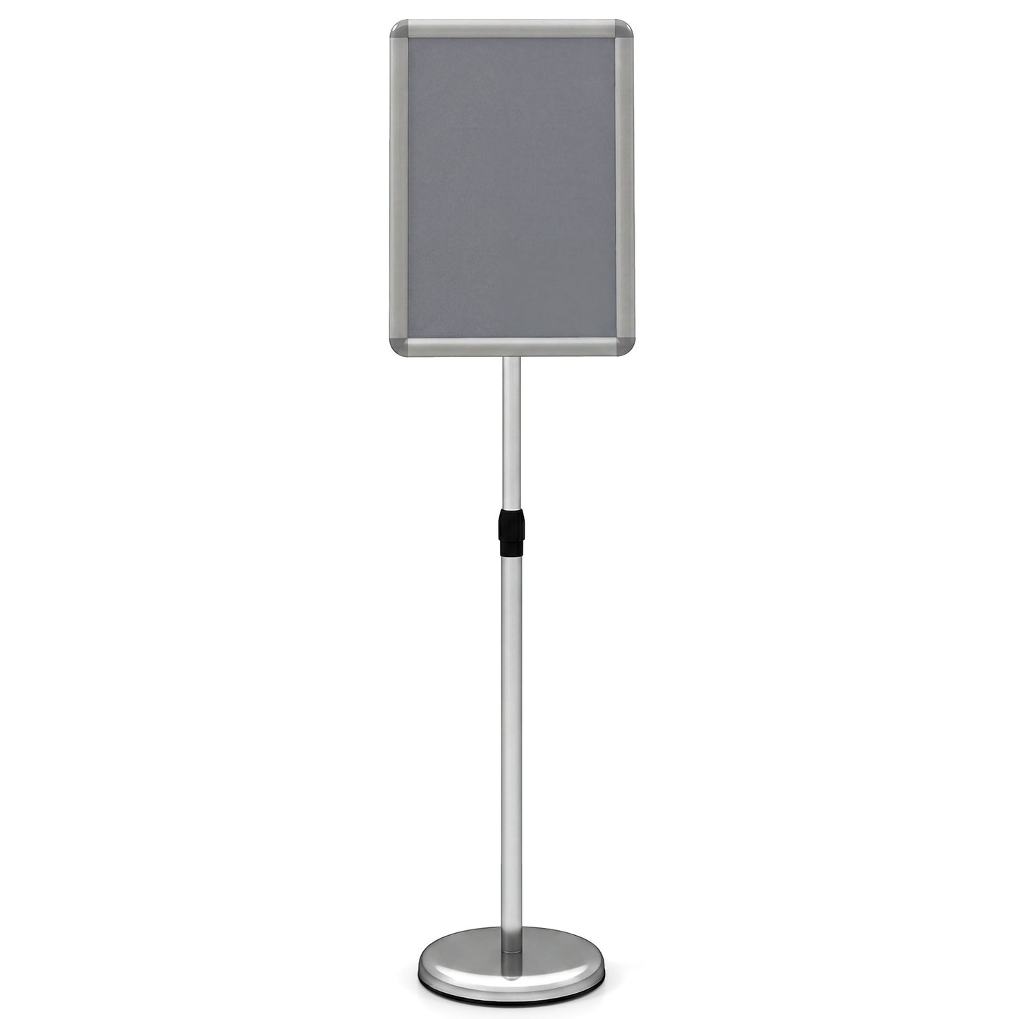 Costway Informatiehouder A4 87–137 cm in Hoogte Verstelbare Menukaartenhouder Draaibaar Posterstandaard met Vulbare Voet Zilver