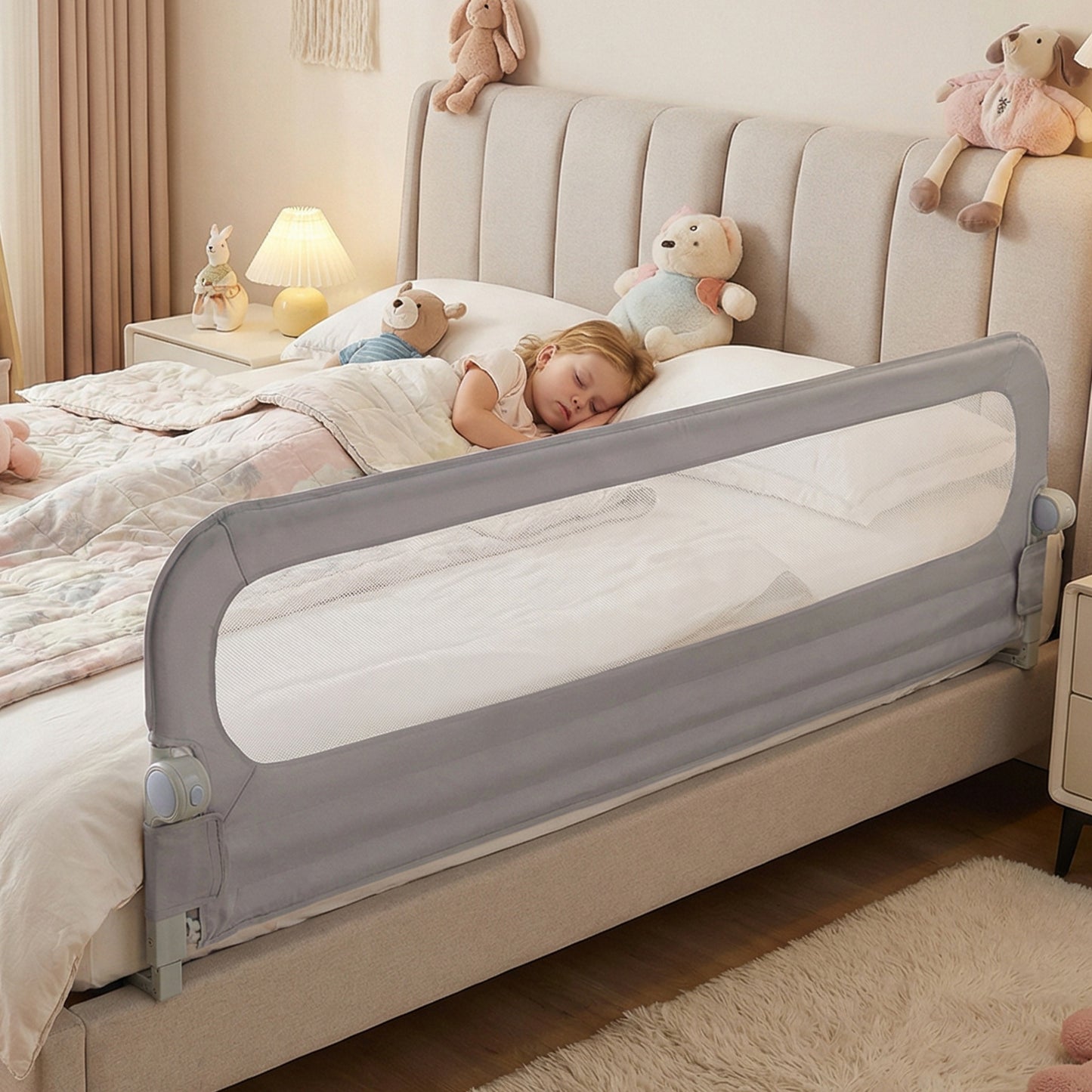 Costway Inklapbare Bedhekken 198 x 60 cm + Inklapbaar Bedhek met Afneembare Bekleding van Oxford-stof Grijs