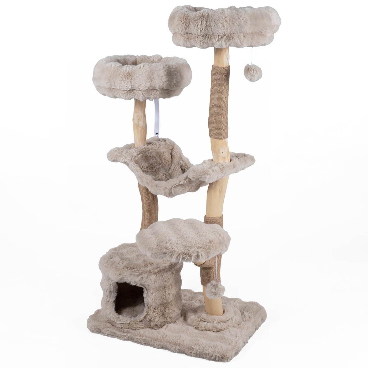 Costway Kattenkrabpaal met Grot Hangmat Pluche met Krabpilaren Meerlaagse Kattentoren met 2 Pluche Ballen voor Katten