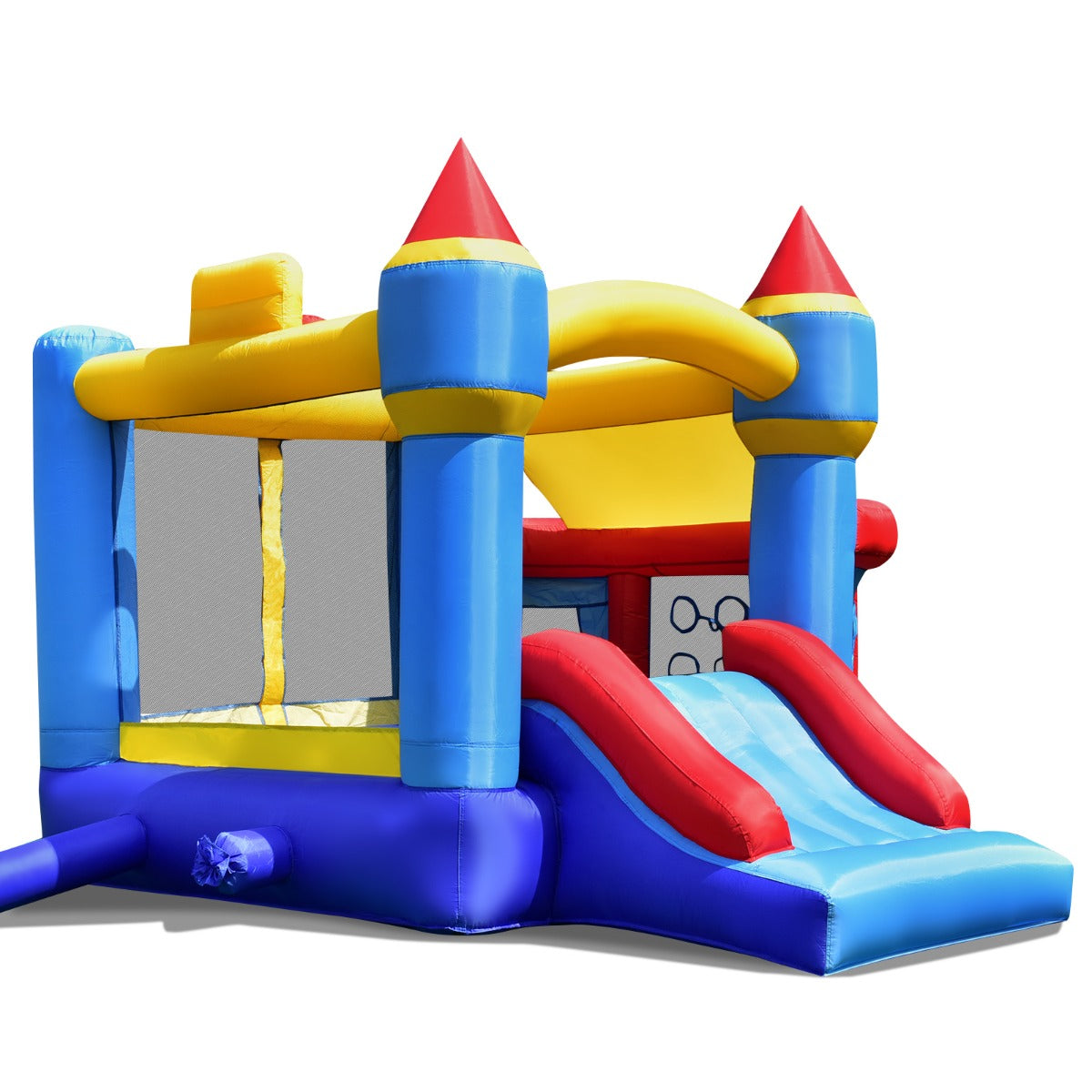 Costway Kids Opblaasbaar Springkasteel met Glijbaan Kinder Springkussen 270 x 240 x 196 cm Blauw + Geel + Rood