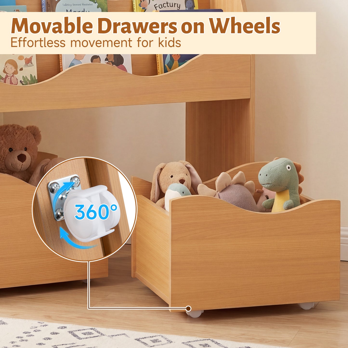 Costway Kinder Speelgoedkast met 3 Golvende Niveaus Kinderboekenrek Speelgoedkast voor Kinderkamer & Speelkamer Naturel