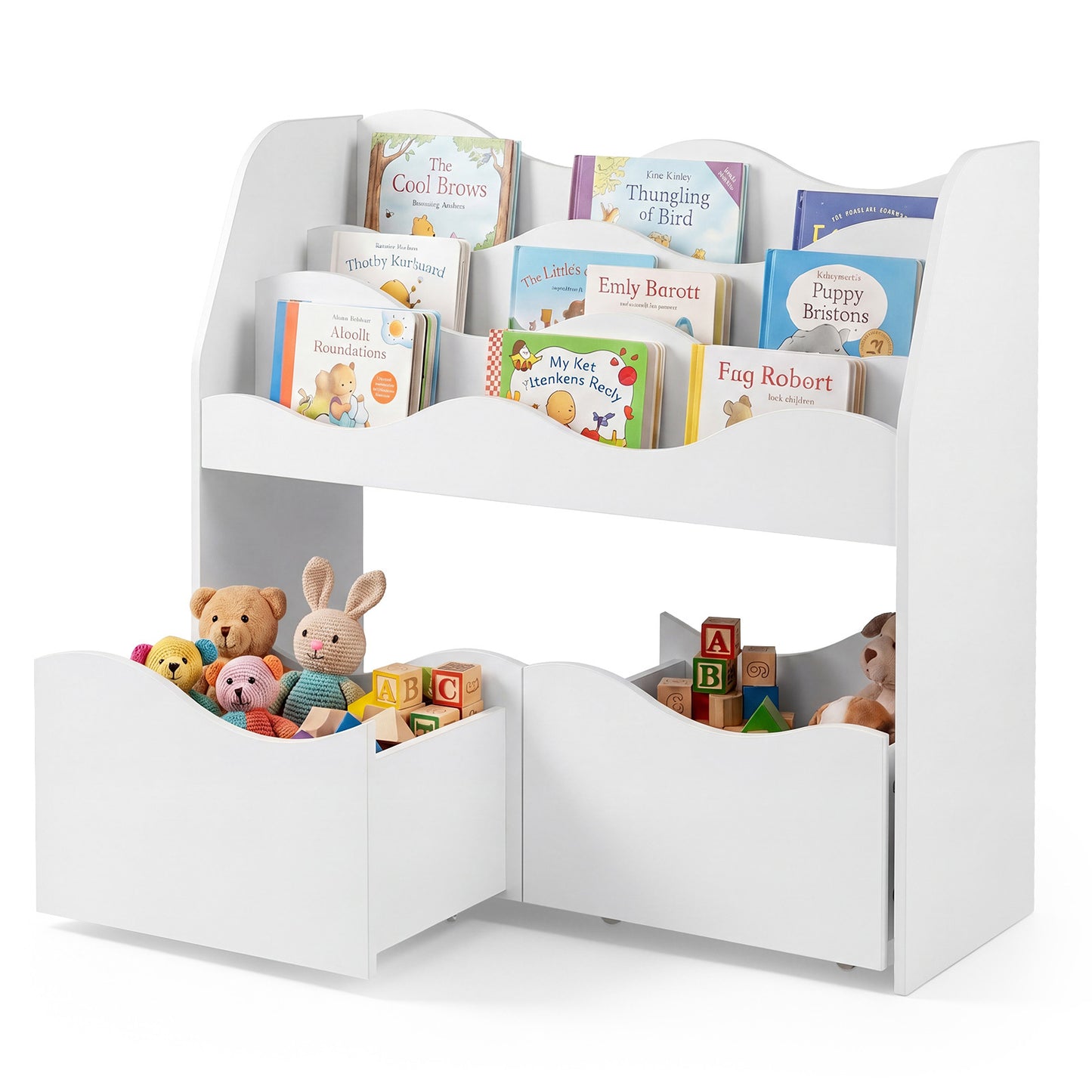 Costway Kinder Speelgoedkast met 3 Golvende Niveaus Kinderboekenrek Speelgoedkast voor Kinderkamer & Speelkamer Wit