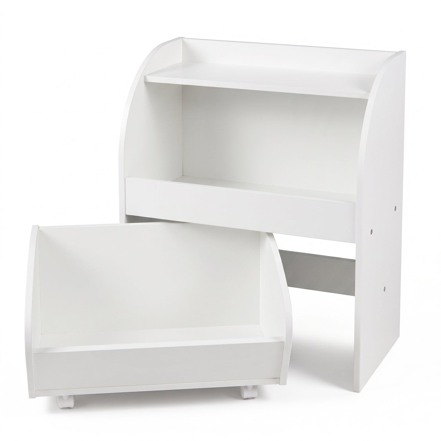 Costway Kinderboekenrek Speelgoedrek met Rolbare Lade Wit 49,5 × 28,5 × 61,5 cm