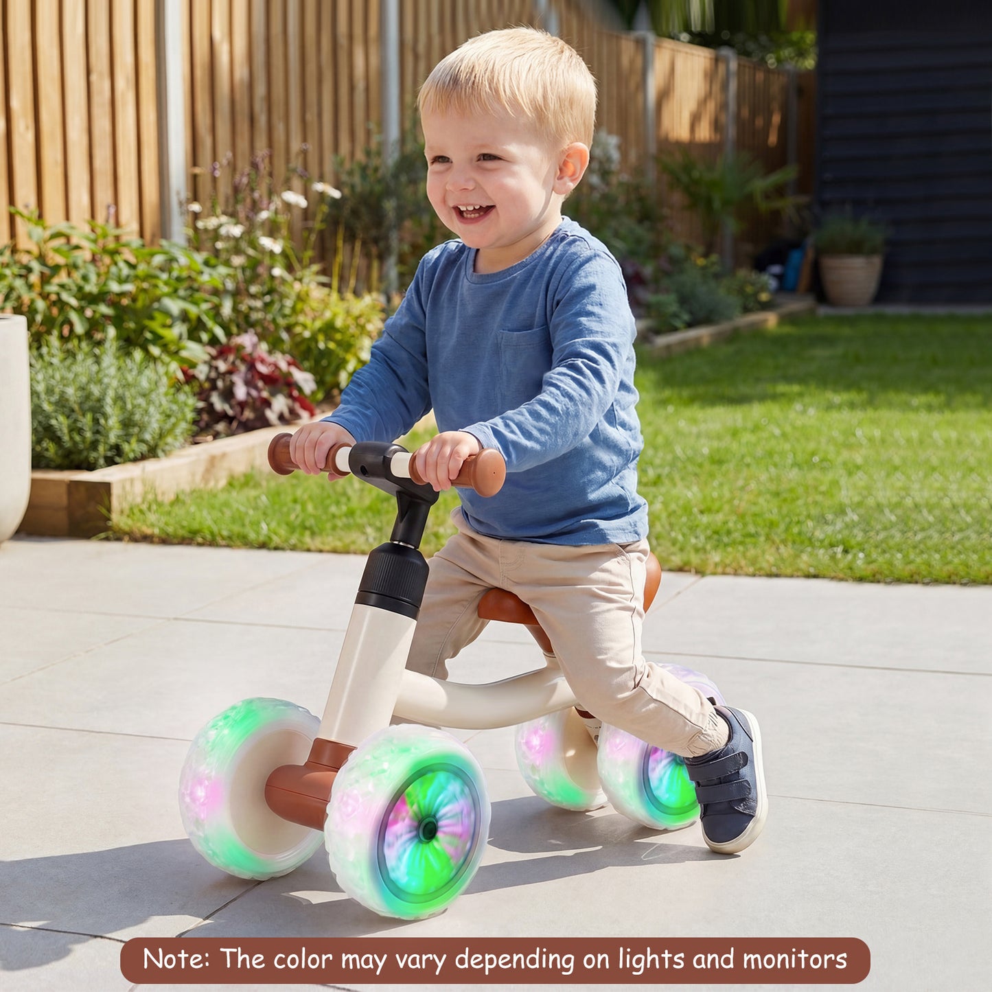 Costway Kinderen Loopfiets met 4 Verlichte Wielen Loopfiets met 45° Stuurhoekbegrenzer Verstelbaar Stuur Zitting