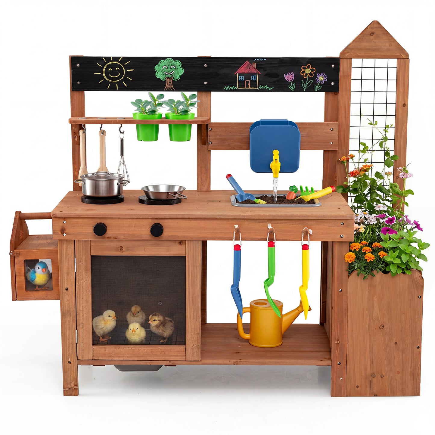 Costway Kindermatskeuken Outdoor Speelkeuken van hout Kookspeelkeuken voor Kinderen vanaf 3 Jaar