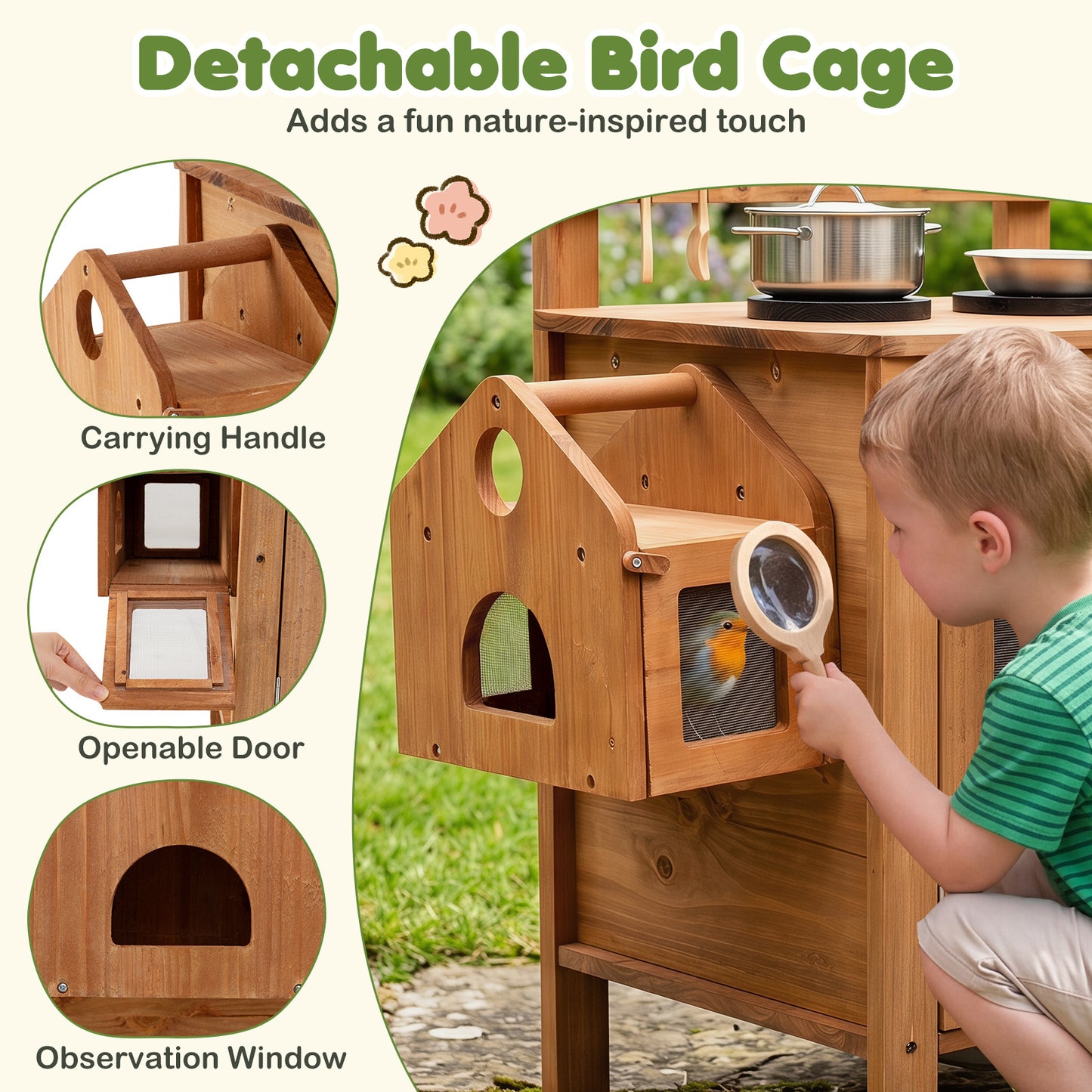 Costway Kindermatskeuken Outdoor Speelkeuken van hout Kookspeelkeuken voor Kinderen vanaf 3 Jaar