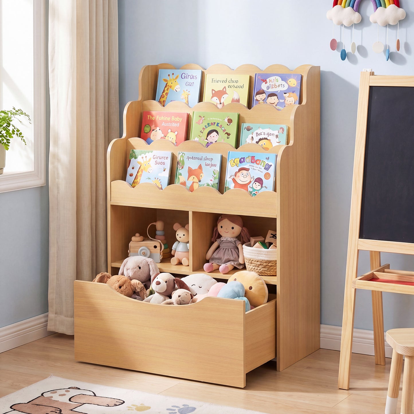 Costway Kinderrek met 5 Niveaus Boekenrek Speelgoedrek van Hout Speelgoedopslag voor Kinderkamer Speelkamer 60 x 30 x 91 cm