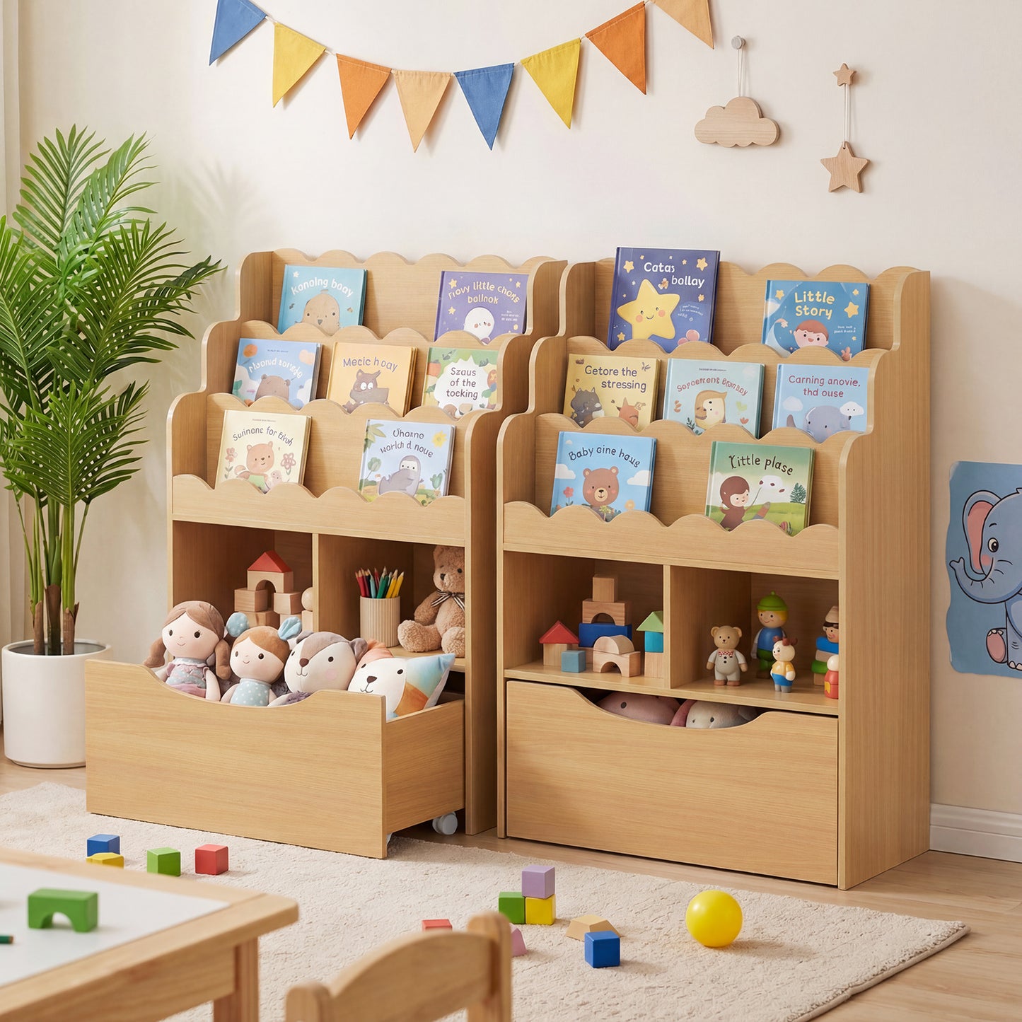 Costway Kinderrek met 5 Niveaus Boekenrek Speelgoedrek van Hout Speelgoedopslag voor Kinderkamer Speelkamer 60 x 30 x 91 cm