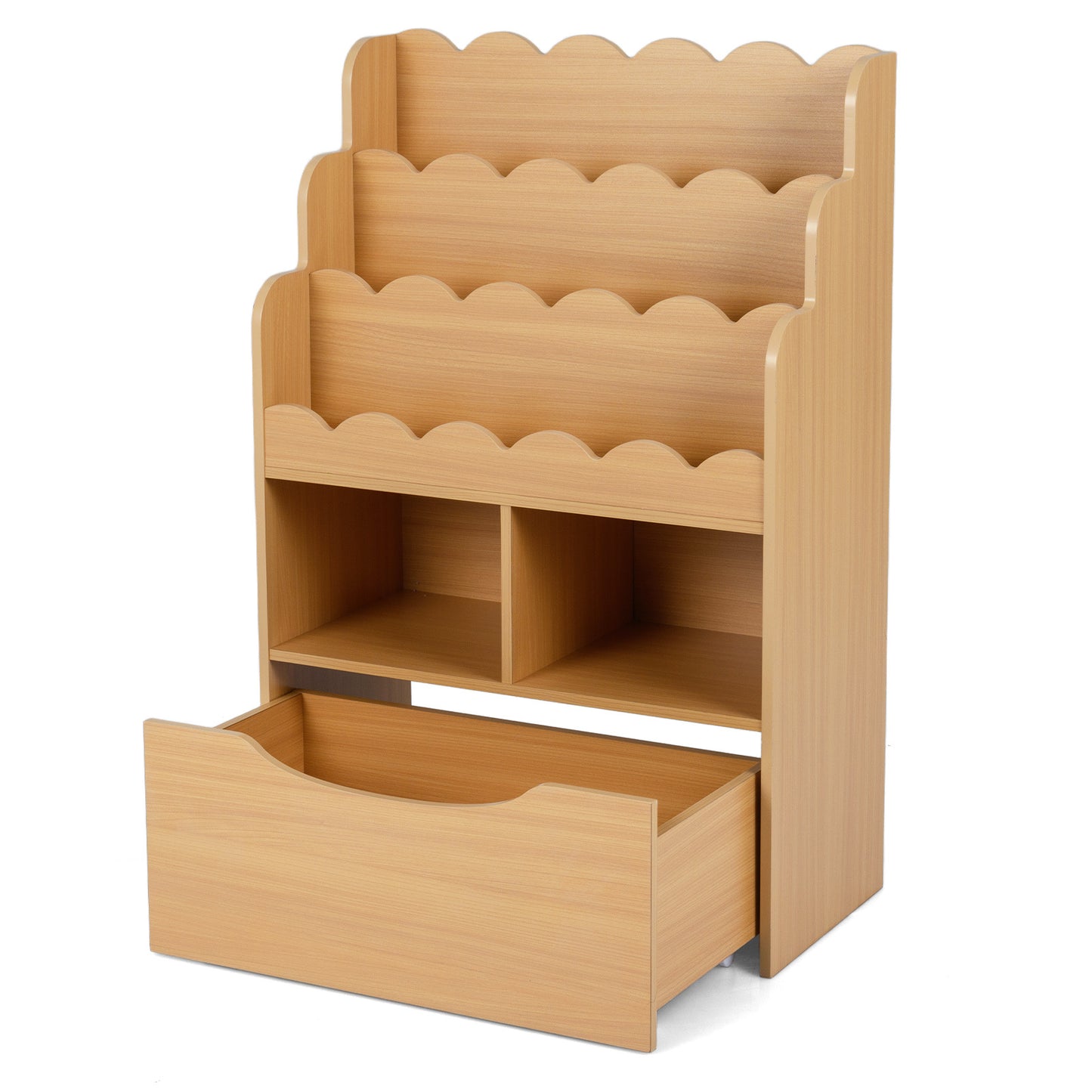 Costway Kinderrek met 5 Niveaus Boekenrek Speelgoedrek van Hout Speelgoedopslag voor Kinderkamer Speelkamer 60 x 30 x 91 cm