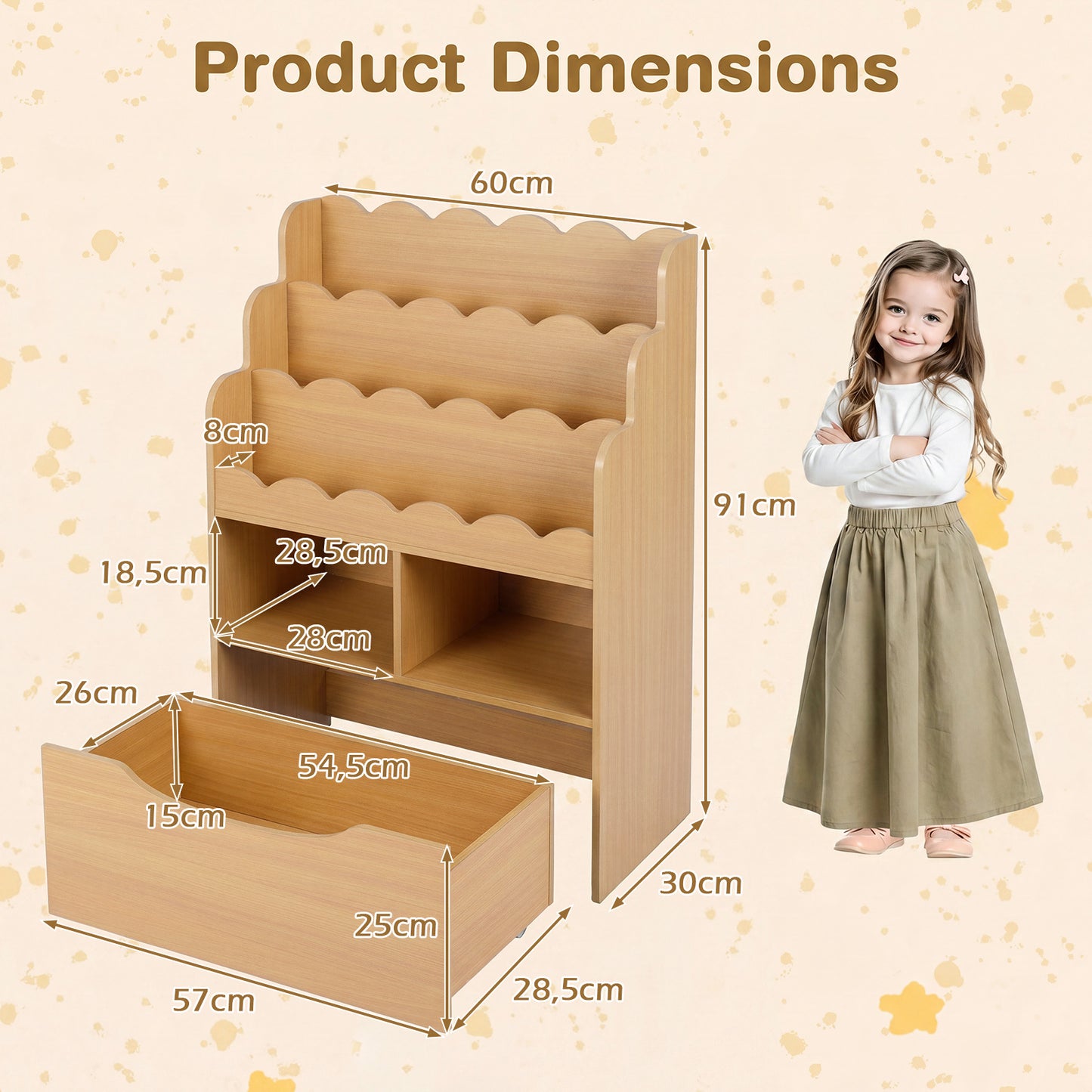 Costway Kinderrek met 5 Niveaus Boekenrek Speelgoedrek van Hout Speelgoedopslag voor Kinderkamer Speelkamer 60 x 30 x 91 cm