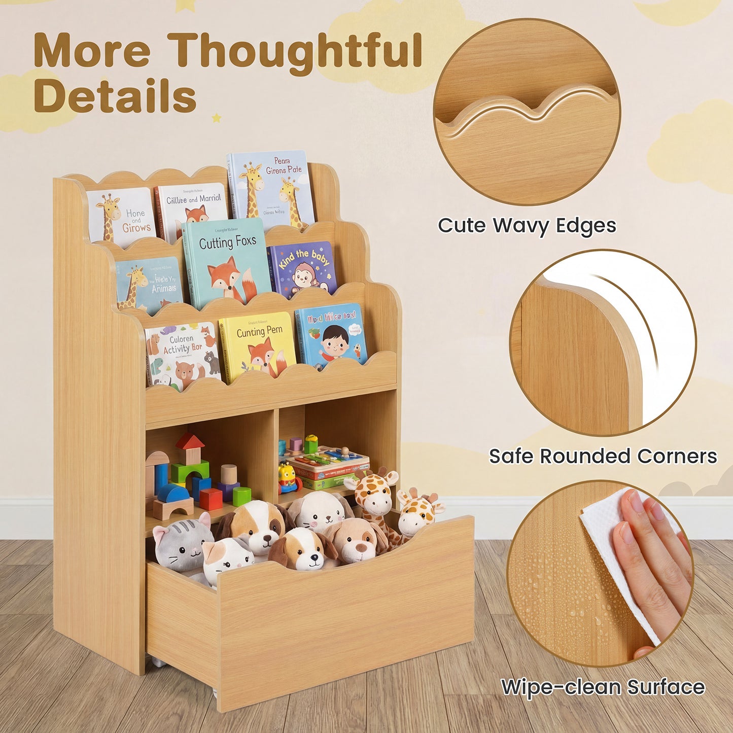 Costway Kinderrek met 5 Niveaus Boekenrek Speelgoedrek van Hout Speelgoedopslag voor Kinderkamer Speelkamer 60 x 30 x 91 cm