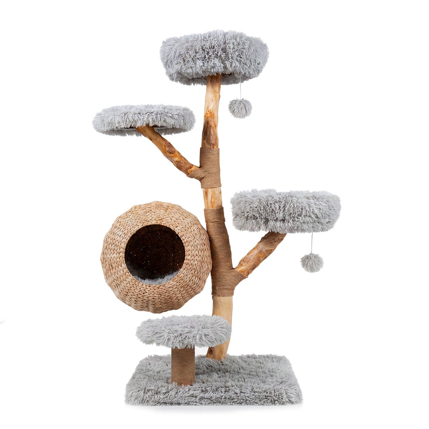 Costway Kratboom 134 cm Hoog 5 Verdiepingen Kattenboom met Hol en Krabpalen van Jute Klimboom met Hangbal en Gevoerde Platforms met Pluche Bekleding Kattenkrabpaal voor Katten