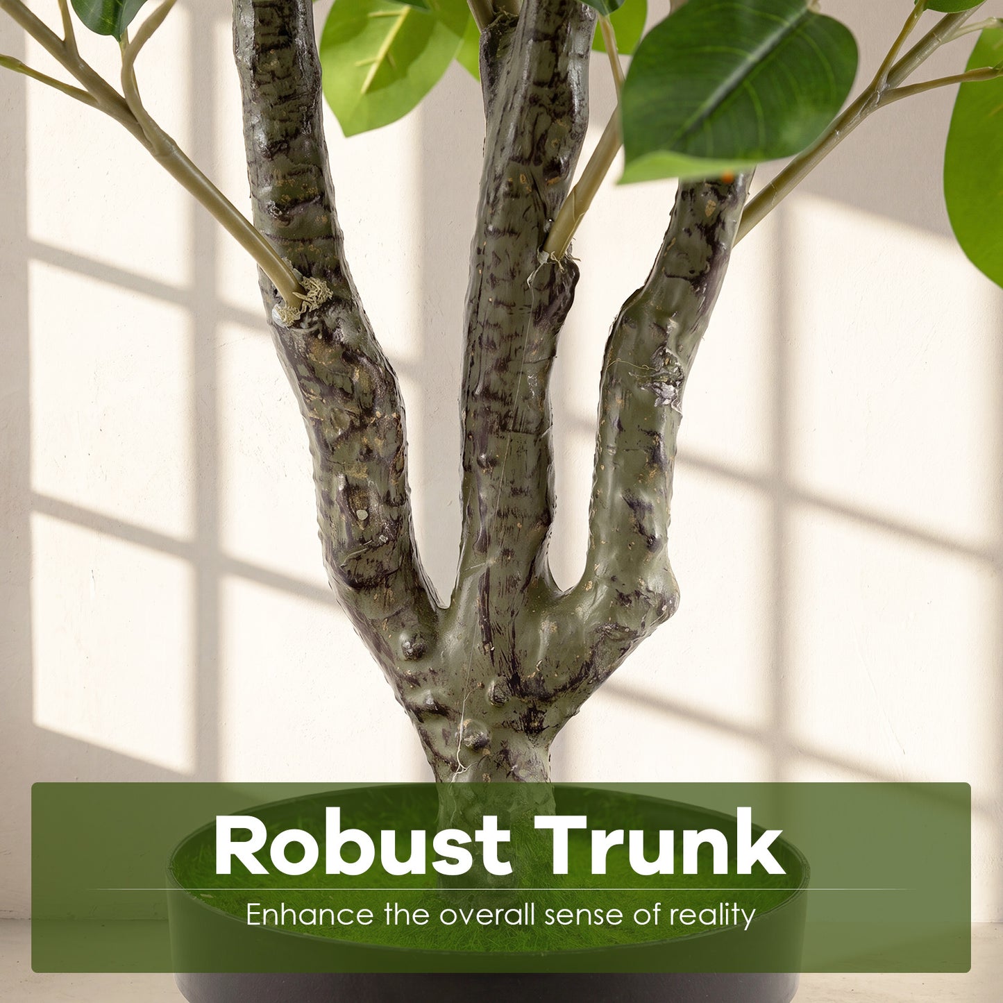Costway Kunstboom Realistische Kunstplant met 14 Weelderige Takken Stevige Cementpot Kunstmatige Kamerplant Zoals Echt in Pot Decoratieplant voor Woonkamer Kantoor Entreegebied