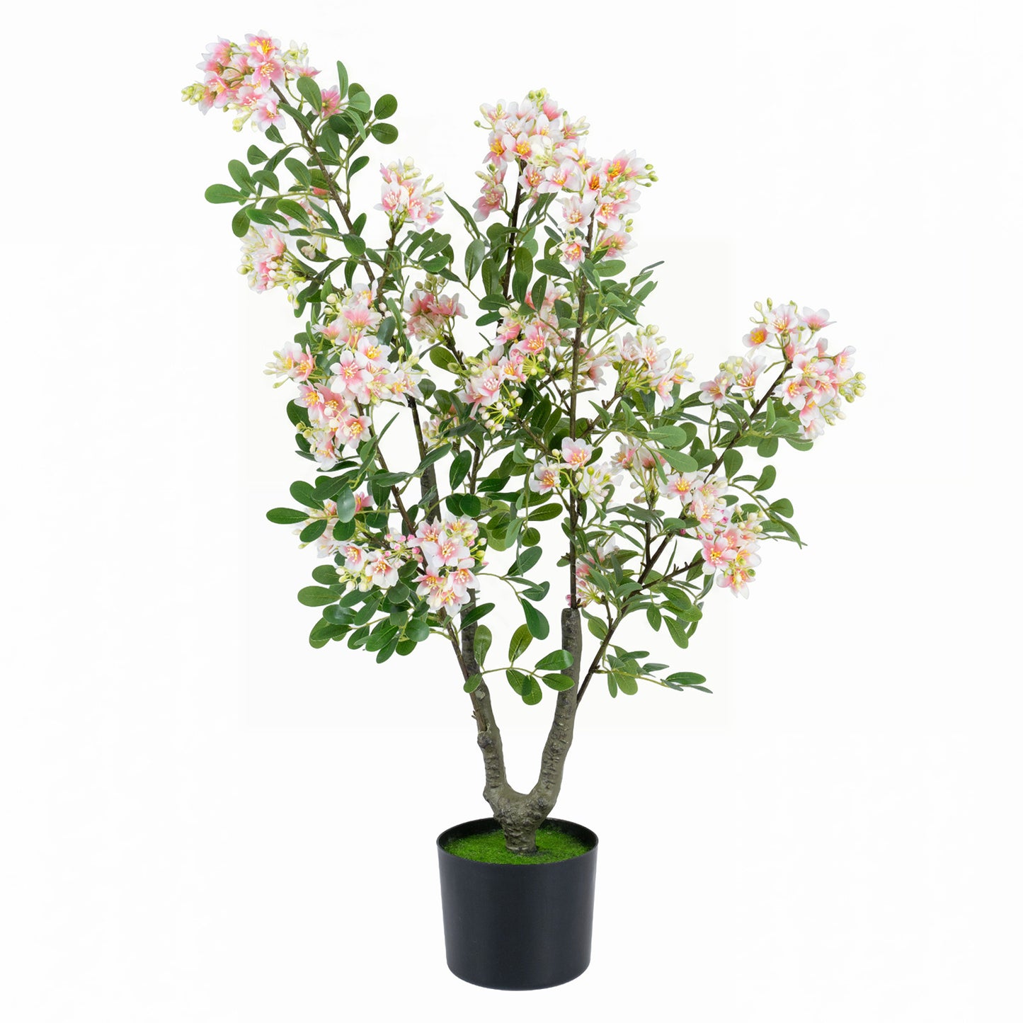 Costway Kunstmatige Impatiens-boom van 90 cm Kunstplant in pot met 210 Zijden Bloemen en 55 Bladeren