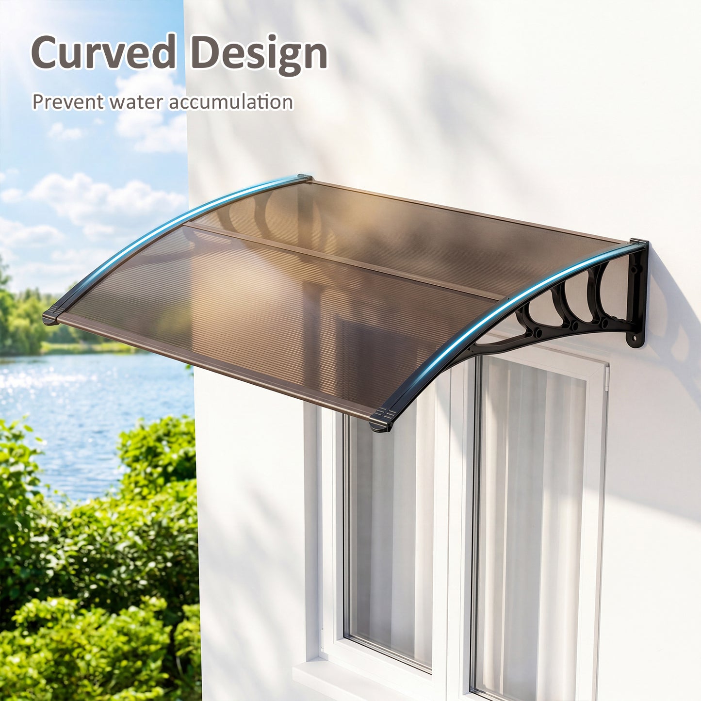 Costway Luifel voor Voordeur 100 x 76 cm Transparante Luifel met Enkelvoudige Boog van Polycarbonaat en Aluminium Bruin
