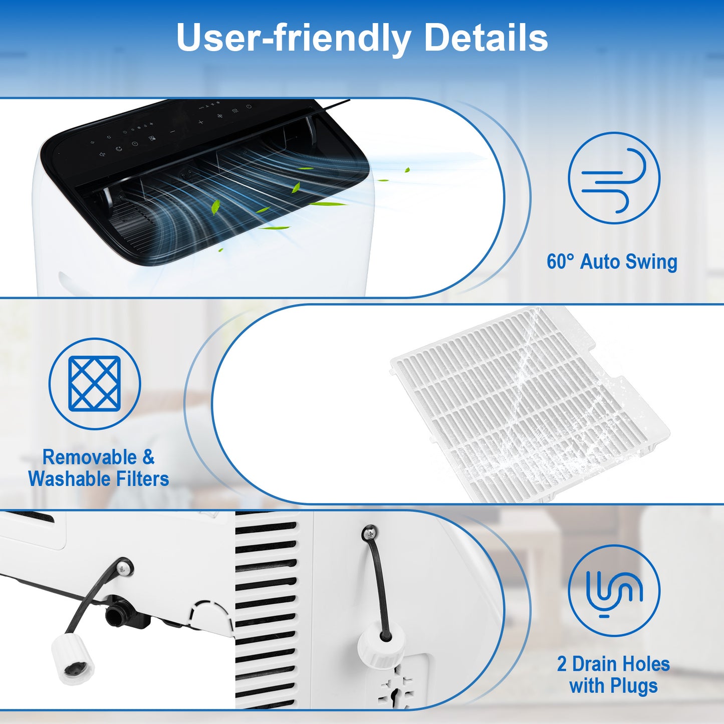Costway Mobiele Airconditioner met Afvoerslang 12.000 BTU 5-in-1-airconditioner met Koelen Verwarmen Ontvochtigen Ventilator en Slaapstand