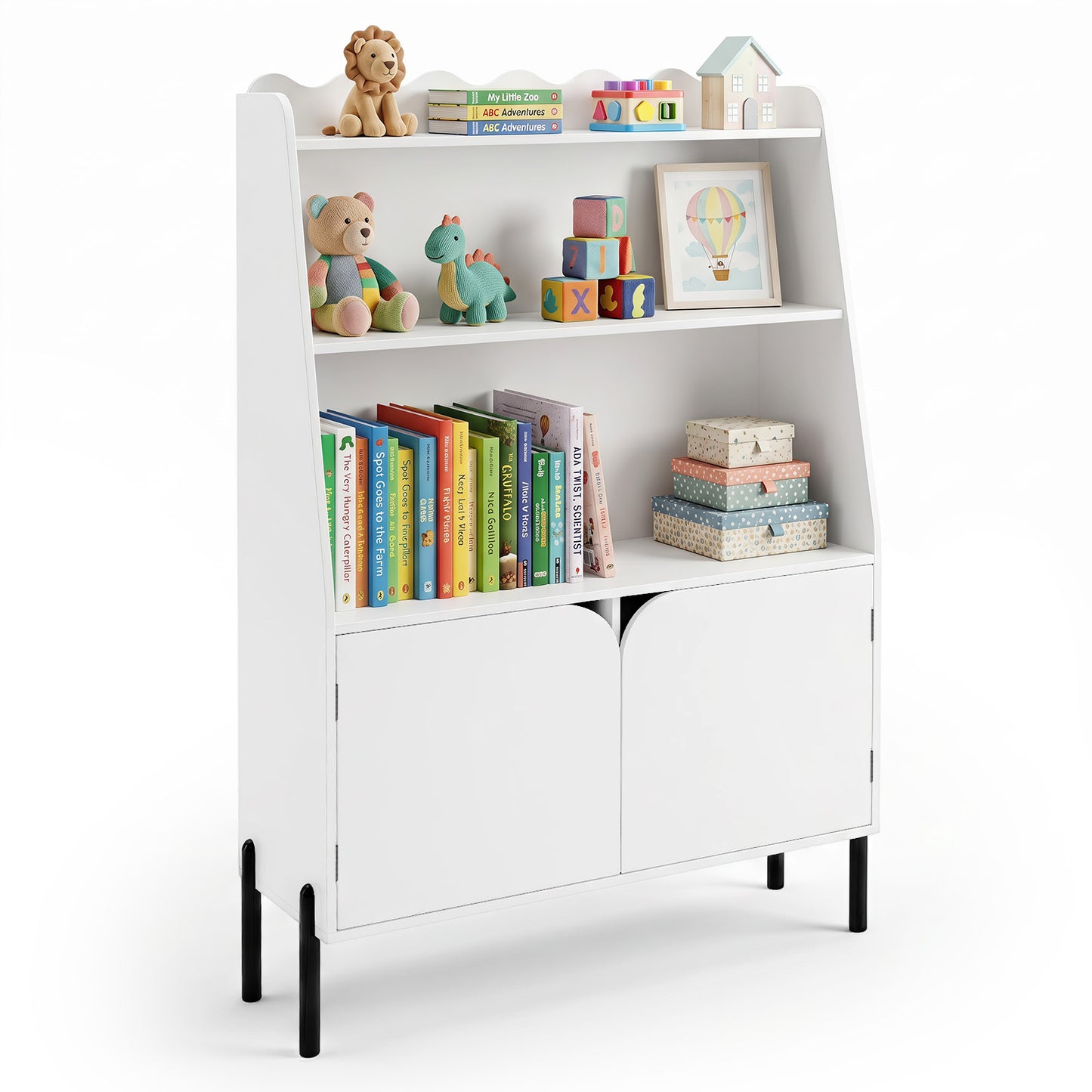 Costway Montessori Kinderrek met 3 Open Vakken en 2 Deuren 80x30x121 cm